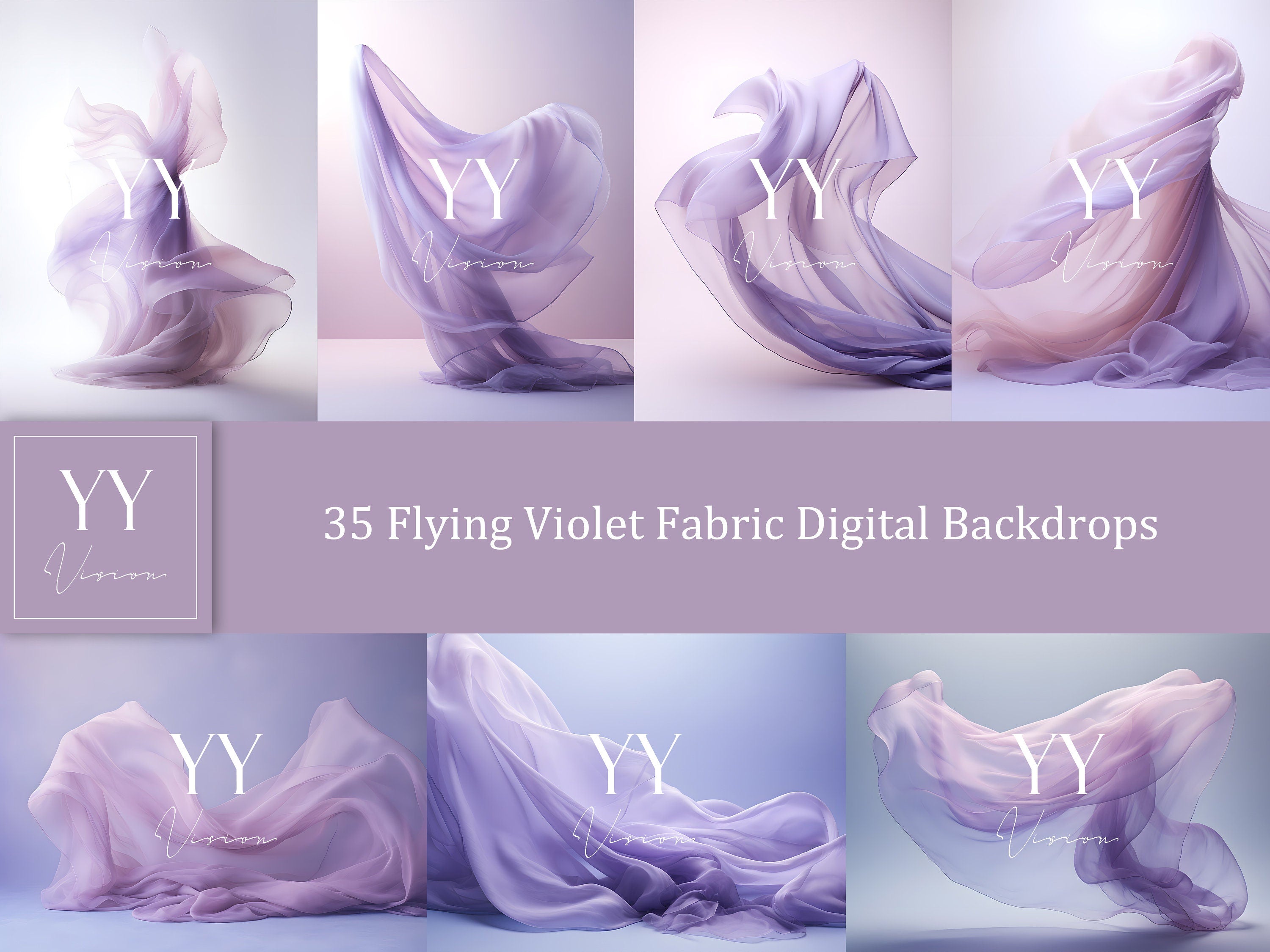 35 violette fliegende Seidenstoff-Digital-Hintergründe-Sets für Schwangerschaftsfotografie, Fine Arts, Hochzeitsstudio, Photoshop