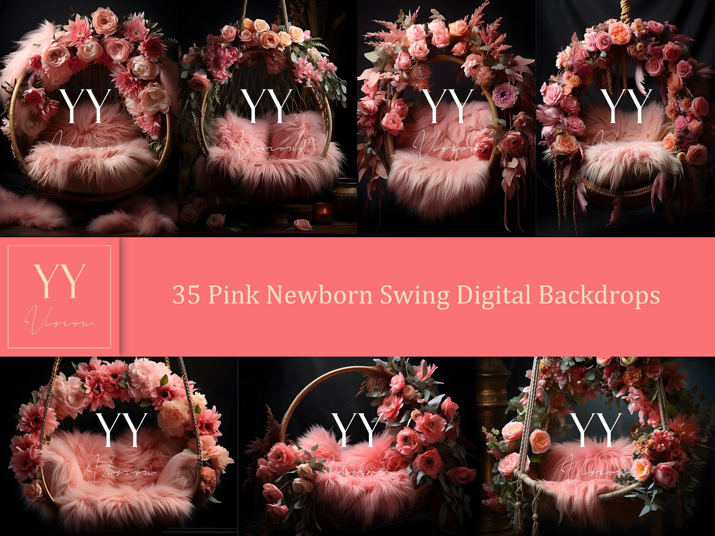 35 Pink Newborn Baby Swing Digital Backdrops Sets for Newborn Maternity Photography Fine Arts Studio Photoshop Background