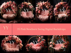 35 Pink Newborn Baby Swing Digital Backdrops Sets for Newborn Maternity Photography Fine Arts Studio Photoshop Background