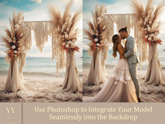 35 Boho Wedding Arch on the Beach Digital Backgrounds Sets Photographie de maternité Mariage Saint-Valentin Fond Superposition Photoshop