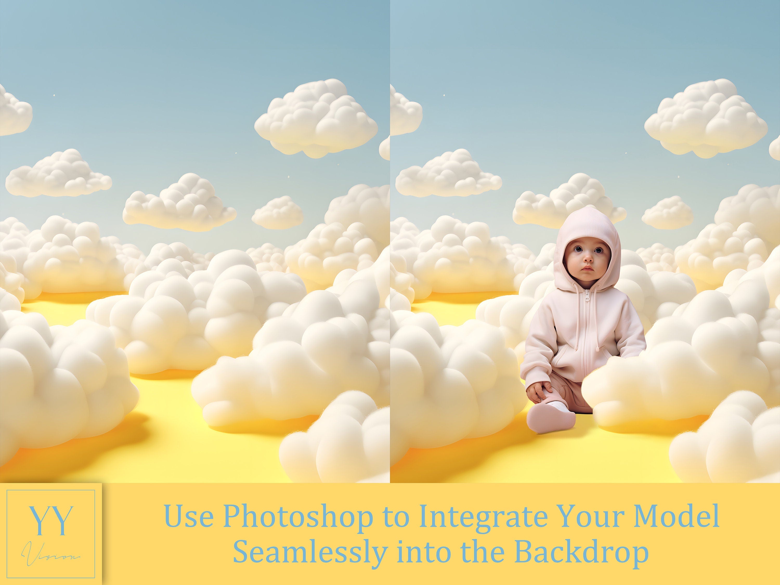 35 Yellow Cloud Digital Backdrops Sets for Newborn Baby Cake Smash Maternity Photography Fine Arts Studio Photoshop overlay