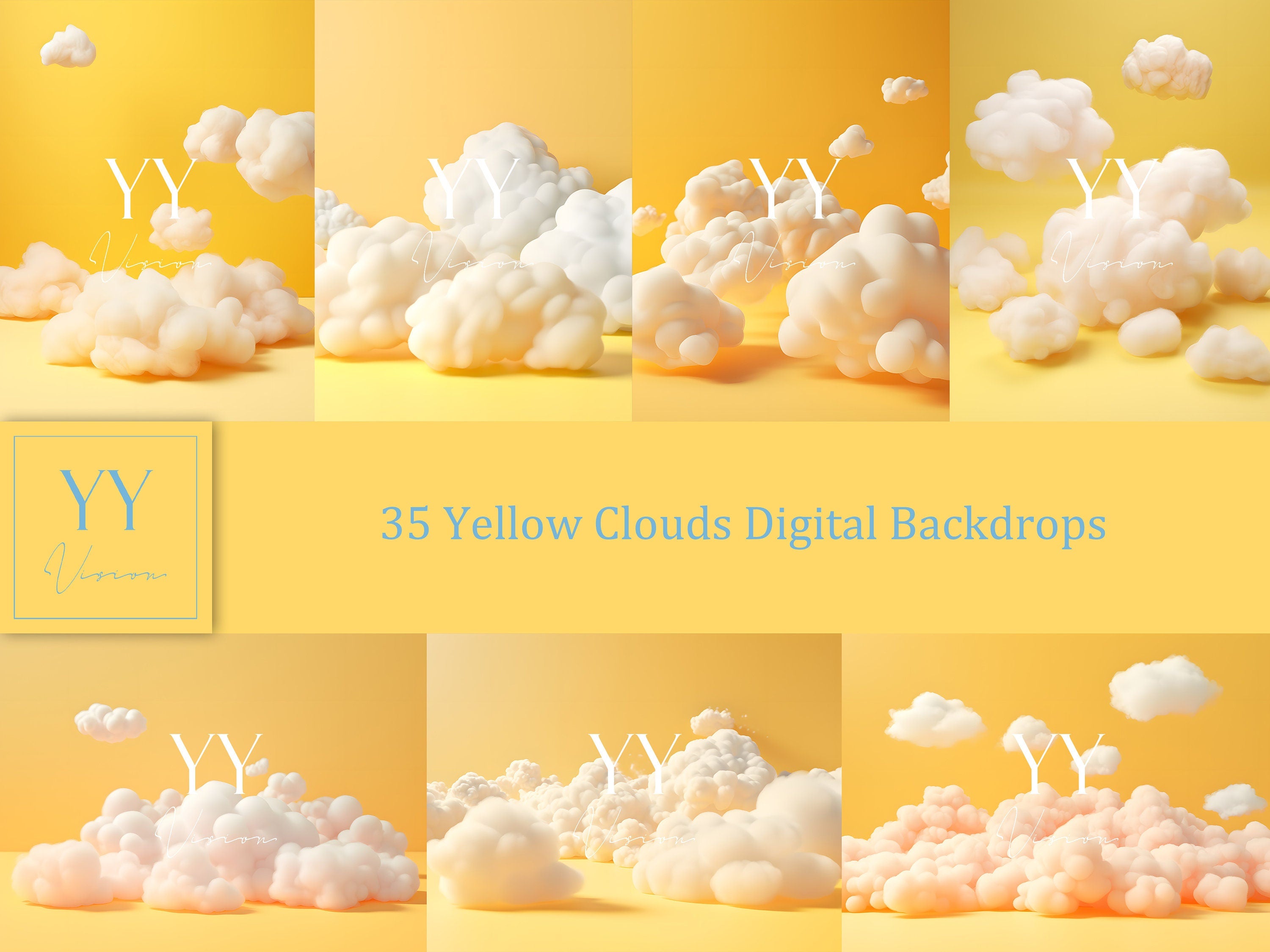 35 Yellow Cloud Digital Backdrops Sets for Newborn Baby Cake Smash Maternity Photography Fine Arts Studio Photoshop overlay