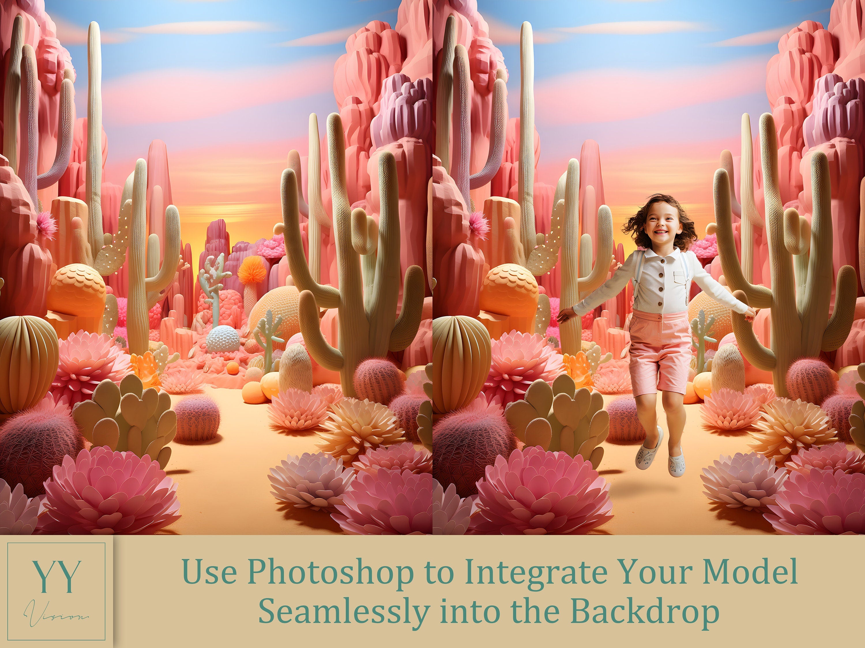 35 Papercut Cactus Digital Backdrops Sets for Newborn Baby Cake Smash Adventure Photography Fine Arts Studio Photoshop