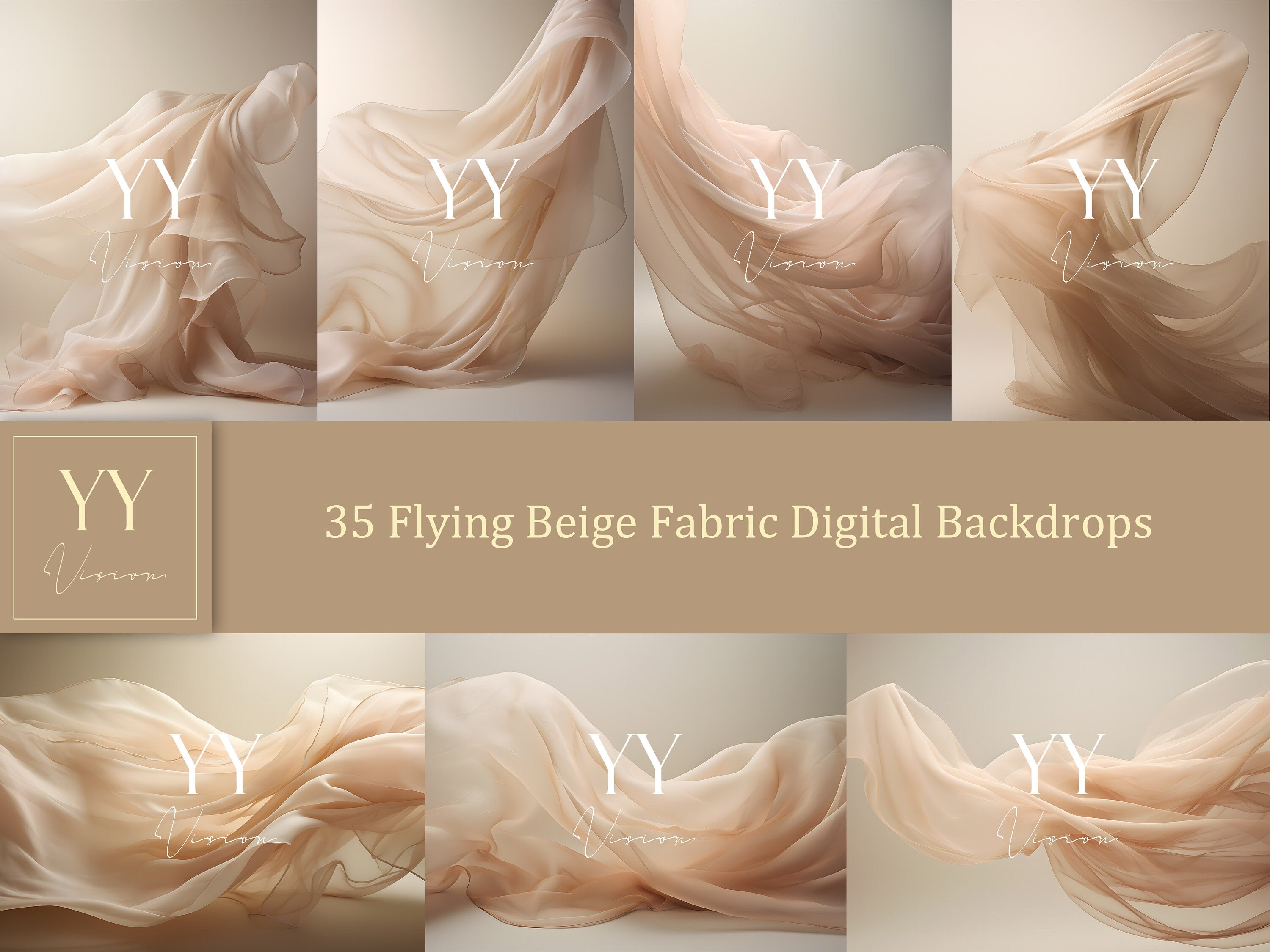 35 Beige Flying Silk Fabric Digital Backdrops Sets for Maternity Photography Fine Arts Wedding Studio Photoshop