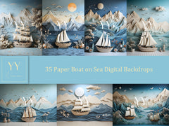 35 Papercut Boat on Sea Digital Backdrops Sets Newborn Baby Cake Smash Maternity Photography Fine Arts Studio Photoshop overlay