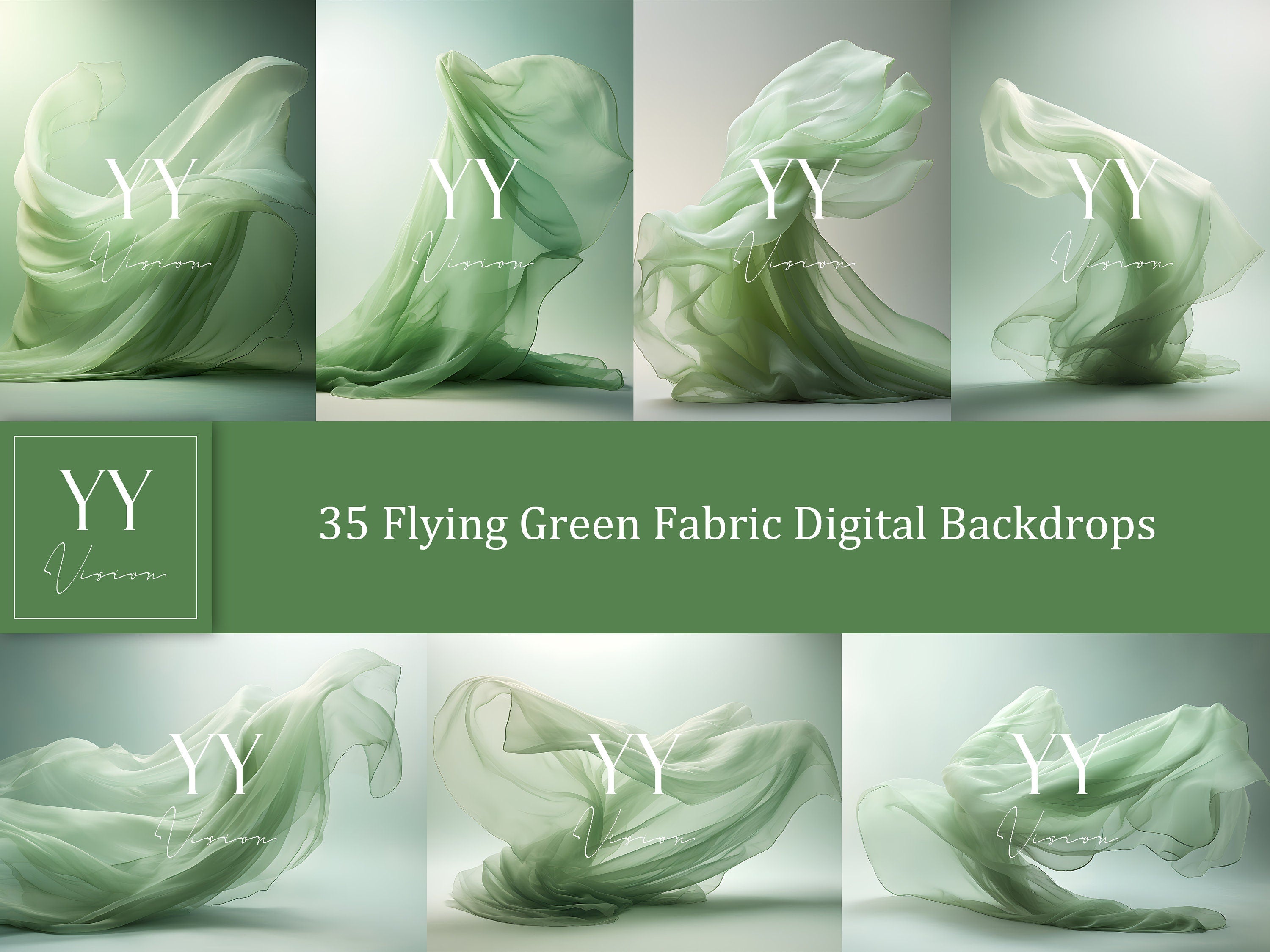 35 Green Flying Silk Fabric Digital Backdrops Sets for Maternity Photography Fine Arts Wedding Studio Photoshop