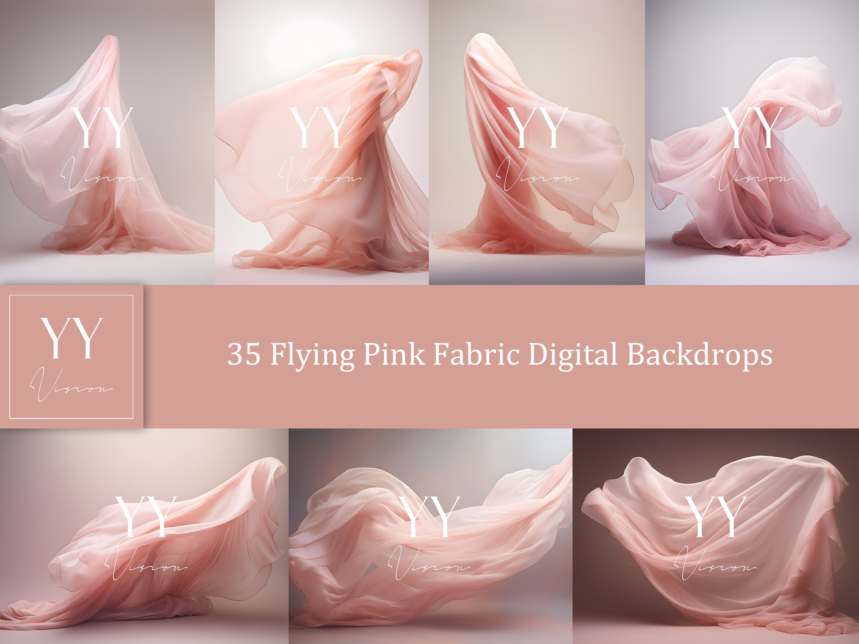 35 Pink Flying Silk Fabric Digital Backdrops Sets for Maternity Photography Fine Arts Wedding Studio Photoshop