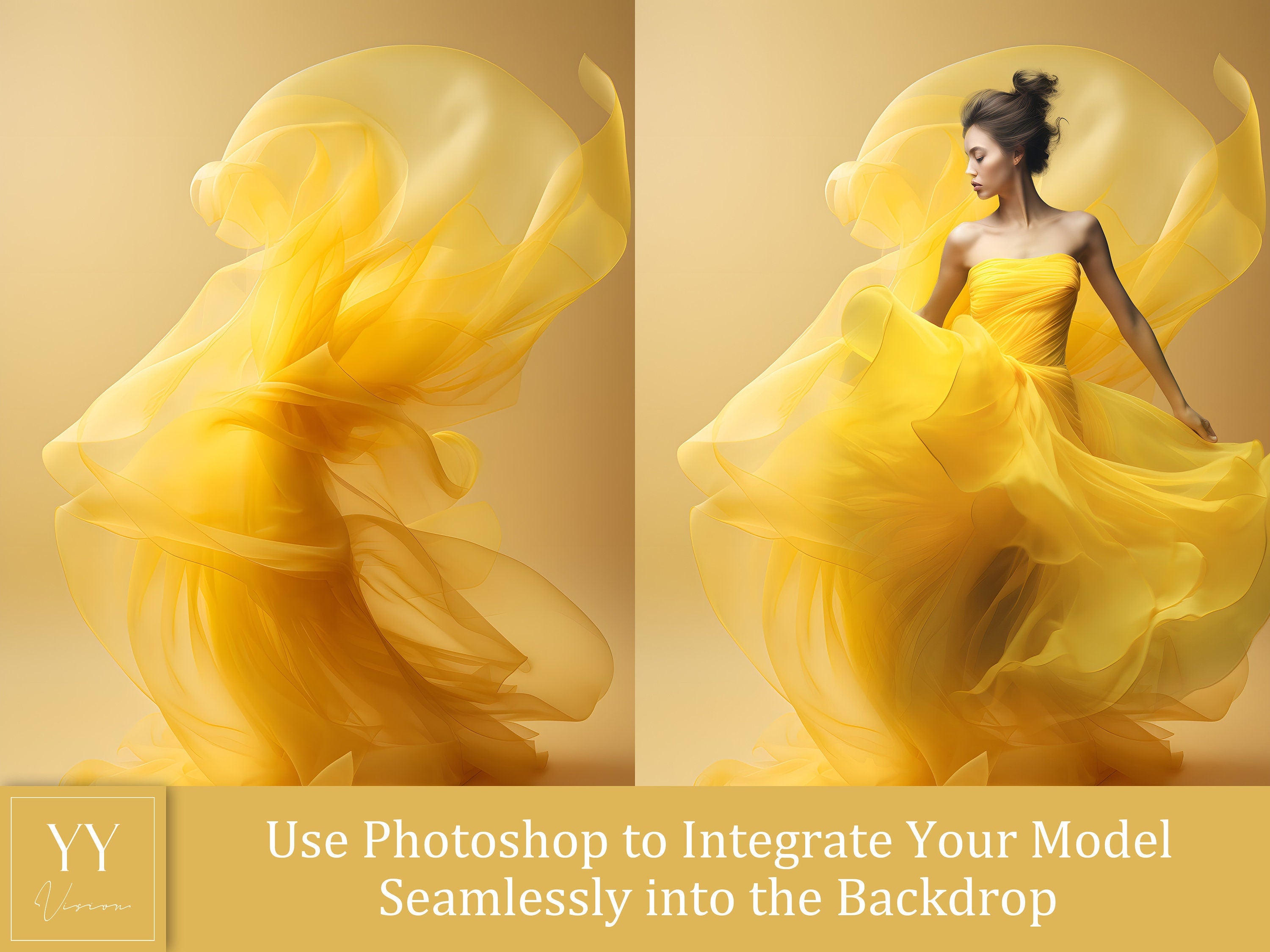 35 gelbe fliegende Seidenstoff digitale Hintergründe Sets für Schwangerschaftsfotografie Fine Arts Hochzeit Studio Photoshop