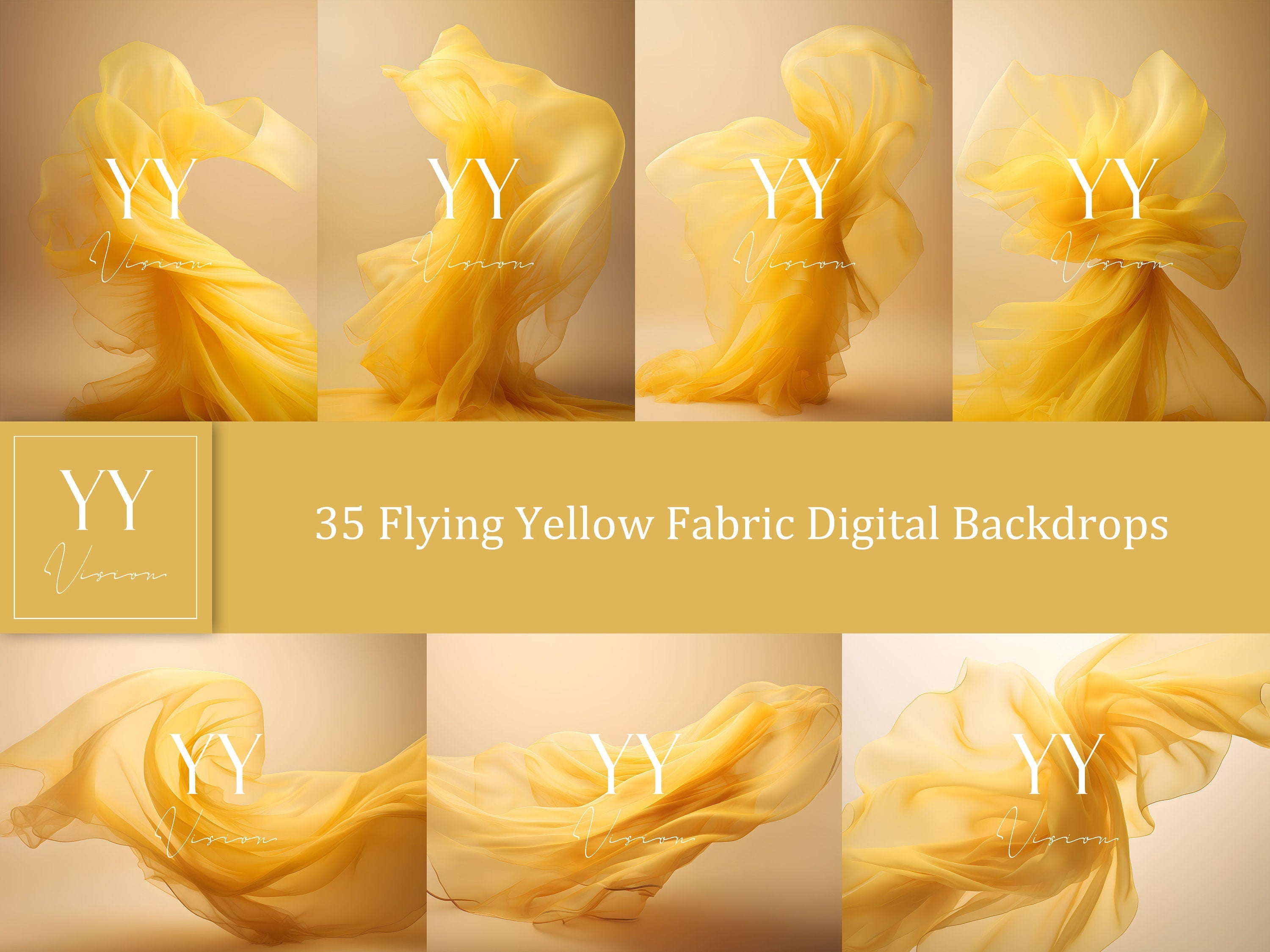 35 Yellow Flying Silk Fabric Digital Backdrops Sets for Maternity Photography Fine Arts Wedding Studio Photoshop