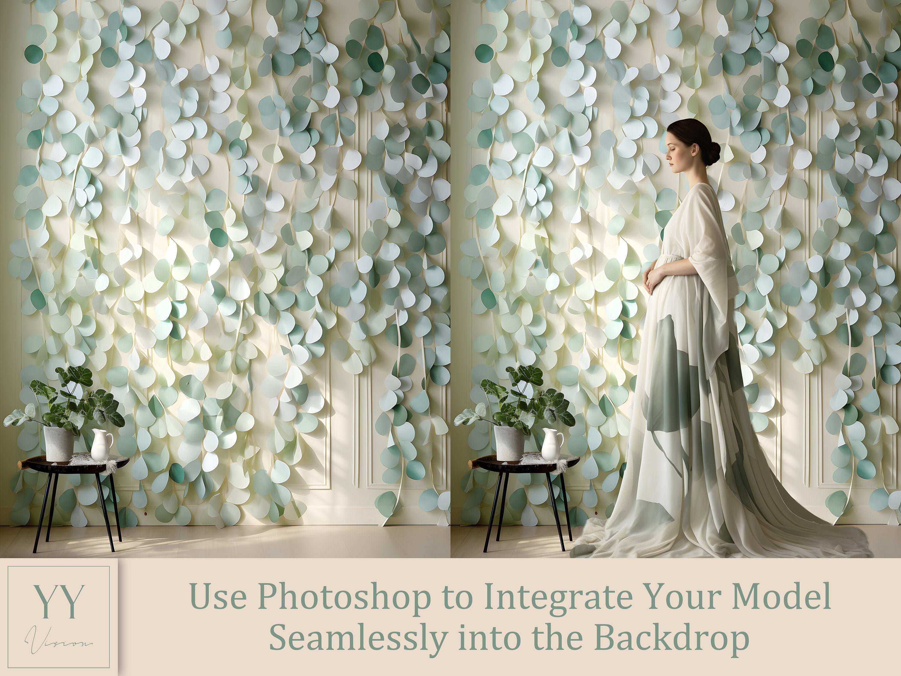 35 ensembles de toiles de fond numériques murales à feuilles vertes pour la photographie de mariage et de maternité, studio des beaux-arts Photoshop