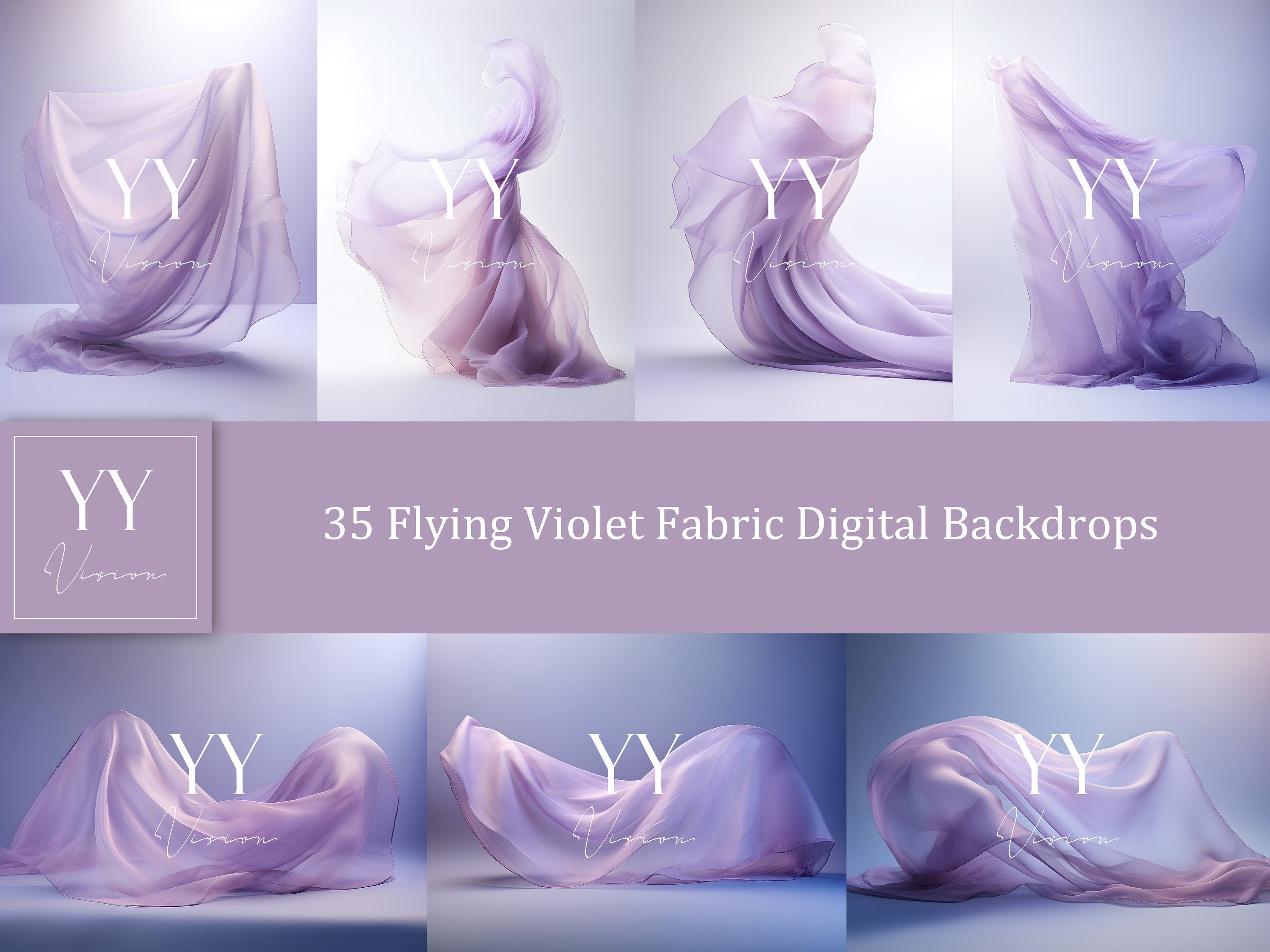 35 violette fliegende Seidenstoff-Digital-Hintergründe-Sets für Schwangerschaftsfotografie, Fine Arts, Hochzeitsstudio, Photoshop