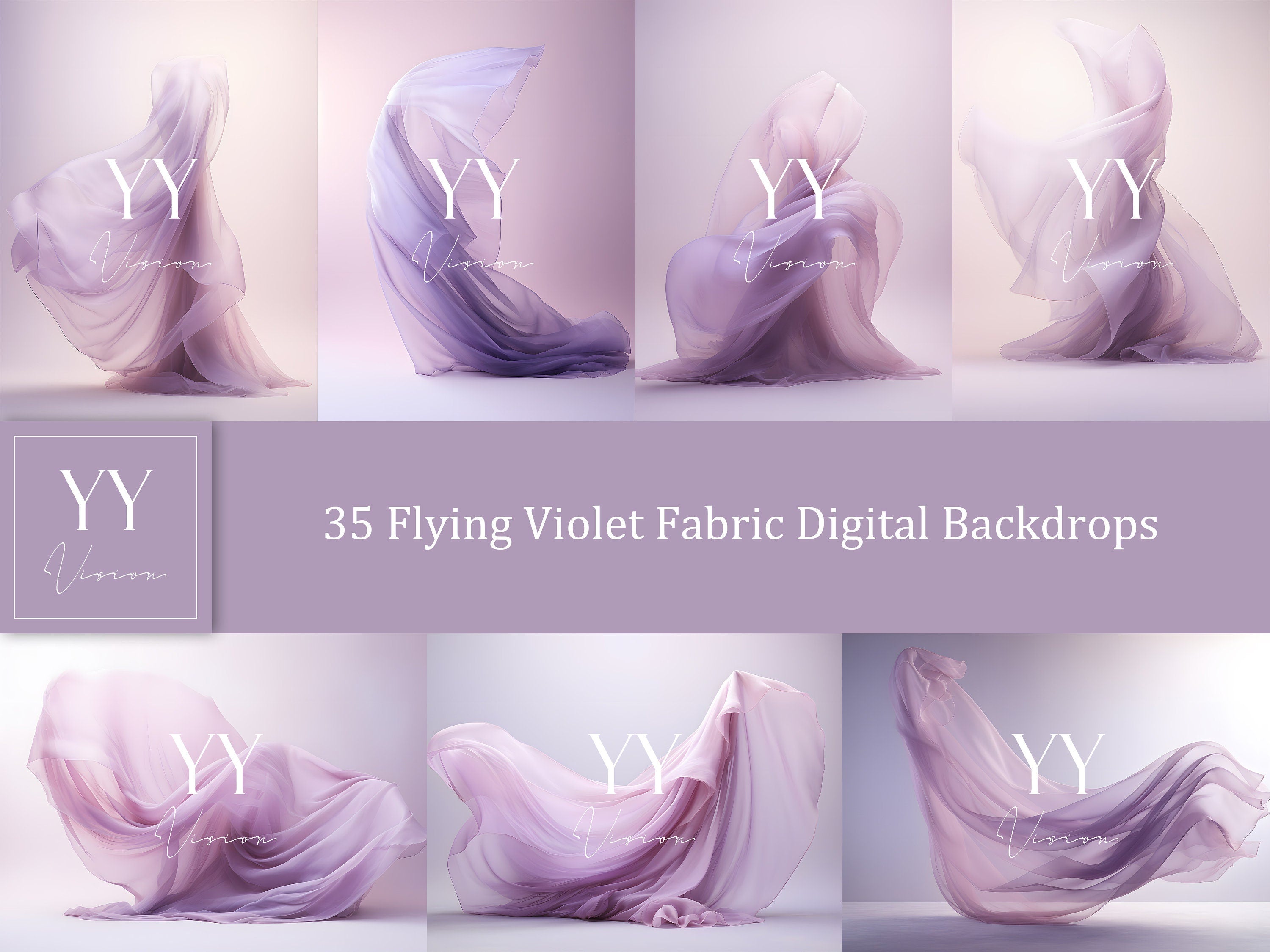 35 Violet Flying Silk Fabric Digital Backdrops Sets for Maternity Photography Fine Arts Wedding Studio Photoshop