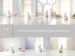 21 Furry Friends Kaninchenzimmer Digitale Hintergründe Sets für Geburtstag Cake Smash Fotografie Fine Arts Studio Photoshop Overlay