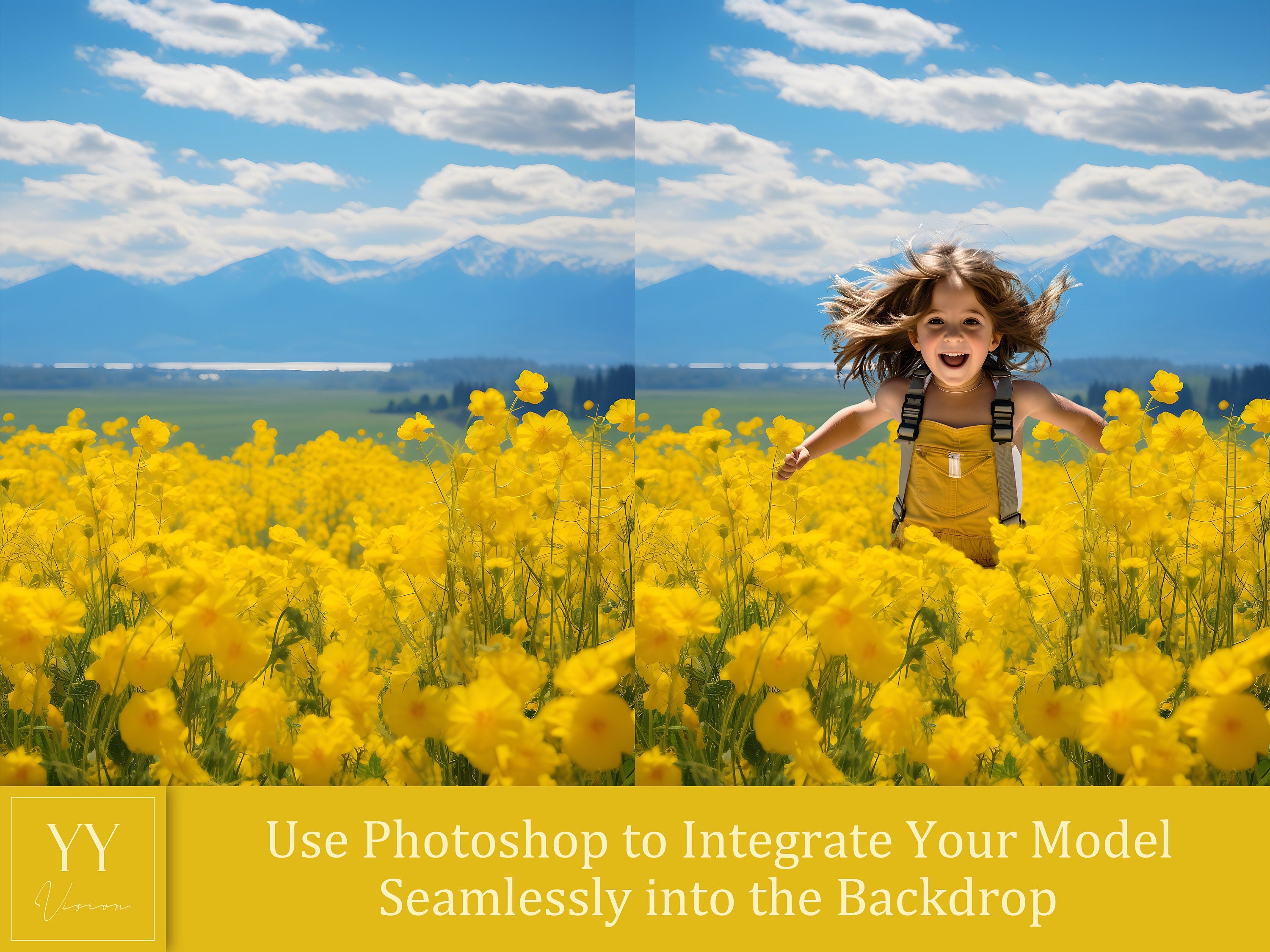 21 ensembles de toiles de fond numériques de montagnes de fleurs jaunes pour la photographie de mariage, de maternité, d'enfants, de beaux-arts, de studio Photoshop