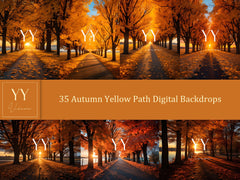 35 Autumn Yellow Path Digital Backdrops Sets for Wedding Maternity Birthday Photography Fine Arts Studio Photoshop overlay