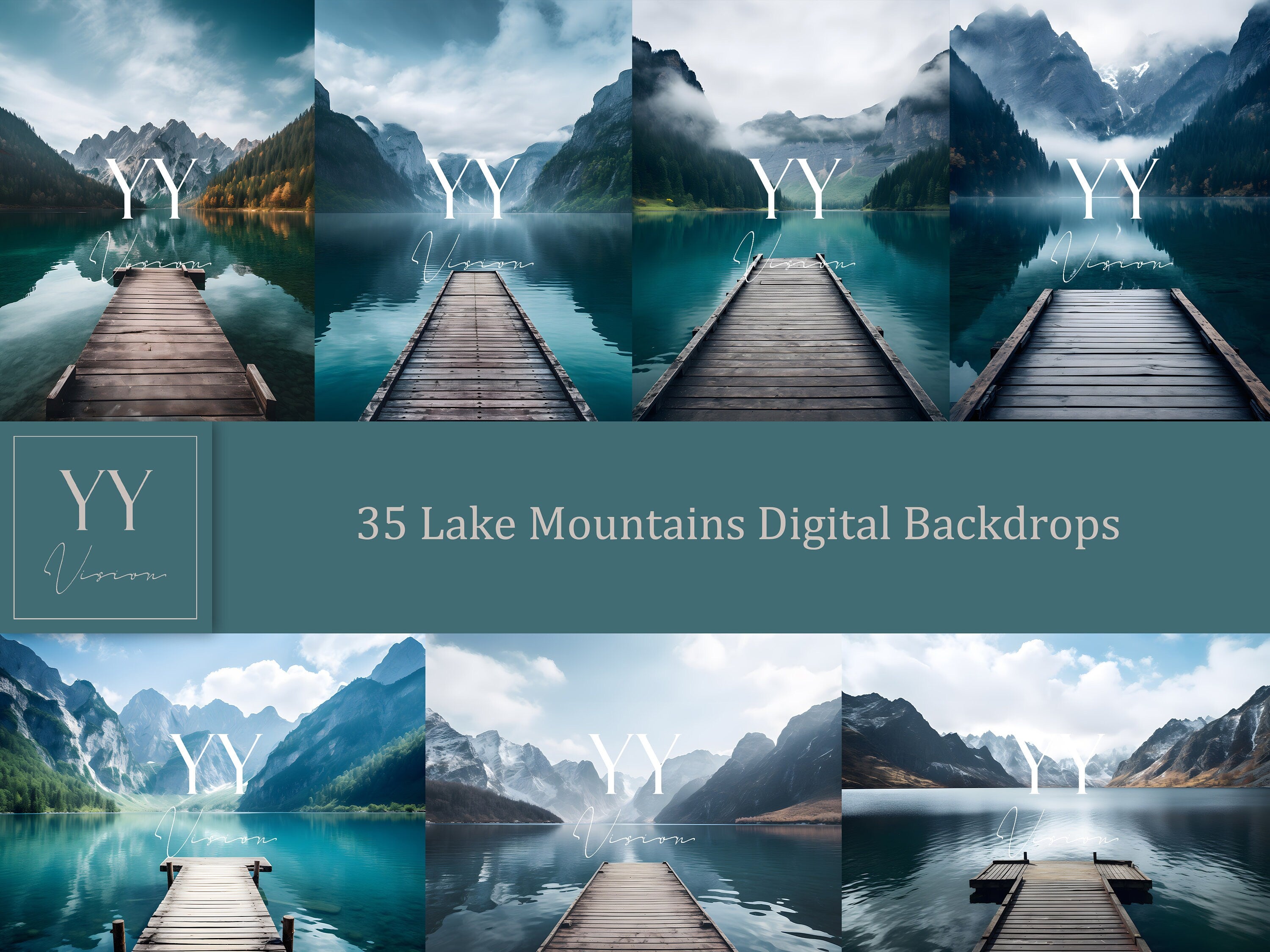 35 Lake Mountains in Banff Digital Backdrops Sets for Wedding Maternity Adventure Photography Fine Arts Studio Photoshop