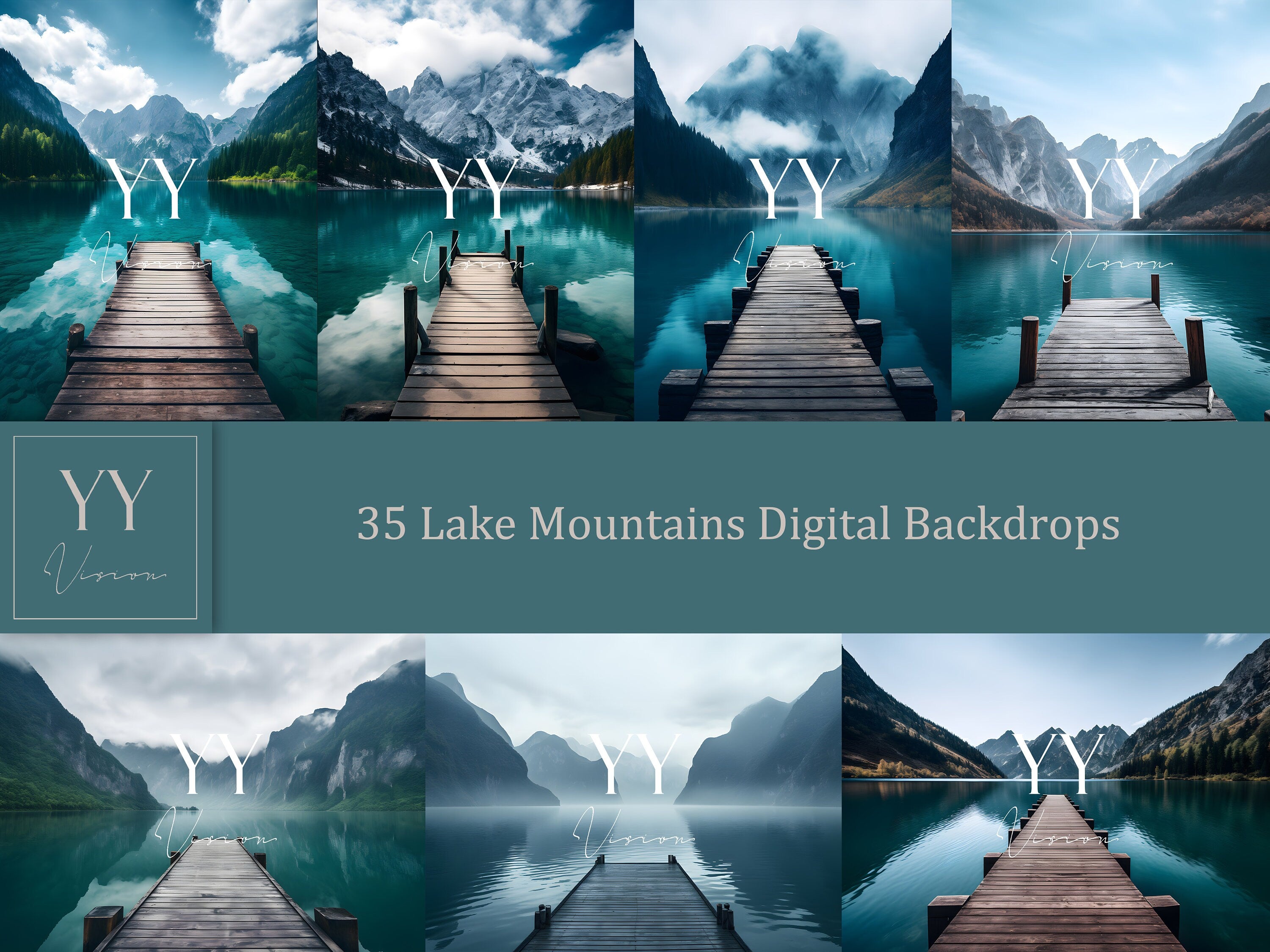 35 Lake Mountains in Banff Digital Backdrops Sets for Wedding Maternity Adventure Photography Fine Arts Studio Photoshop