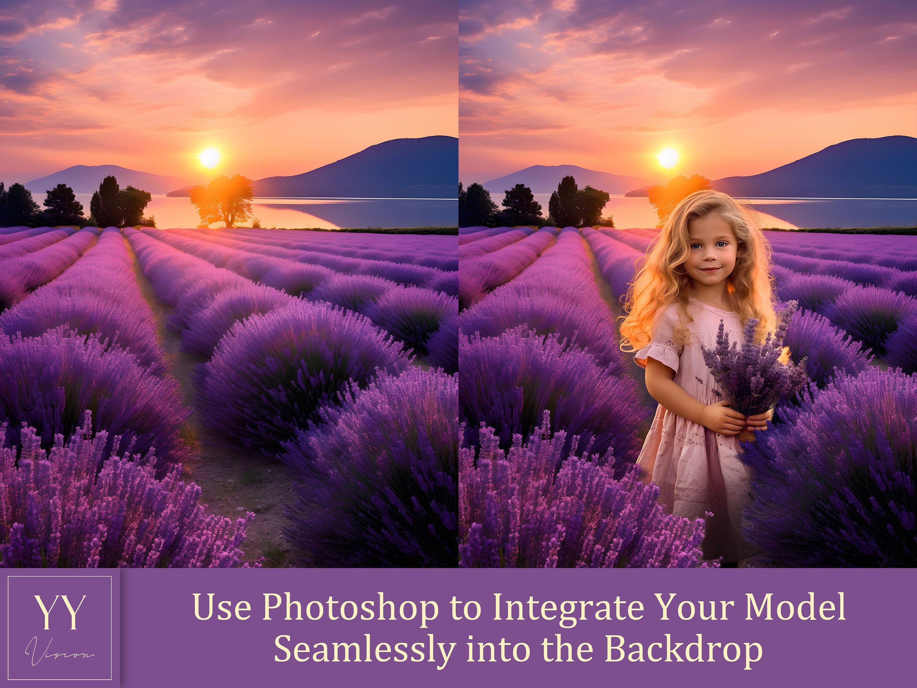 35 Sunset Lavender Field Digital Backdrops Sets for Wedding Maternity Kids Photography Fine Arts Studio Photoshop