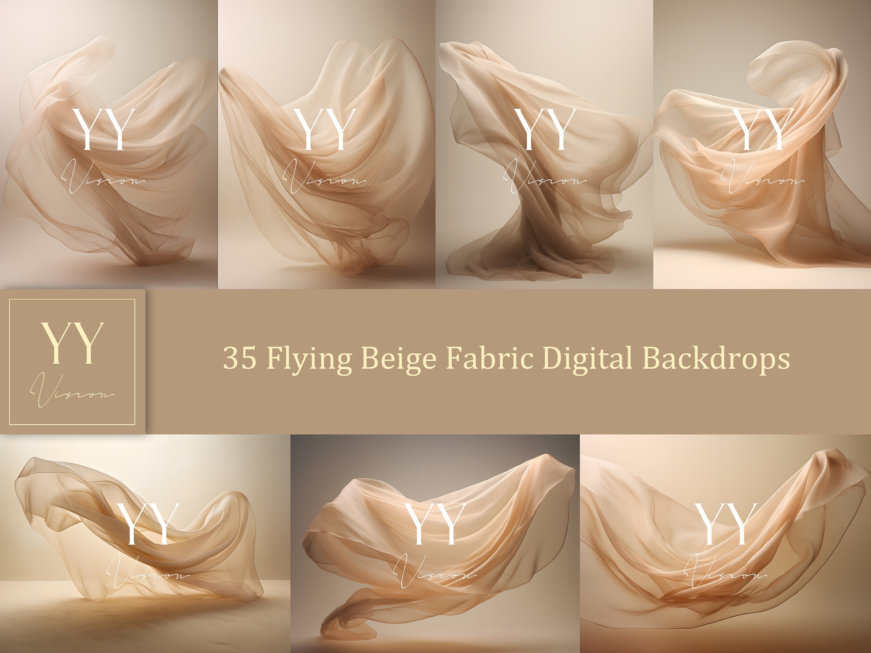 35 Beige fliegende Seide Stoff digitale Hintergründe Sets für Schwangerschaft Fotografie Fine Arts Hochzeit Studio Photoshop