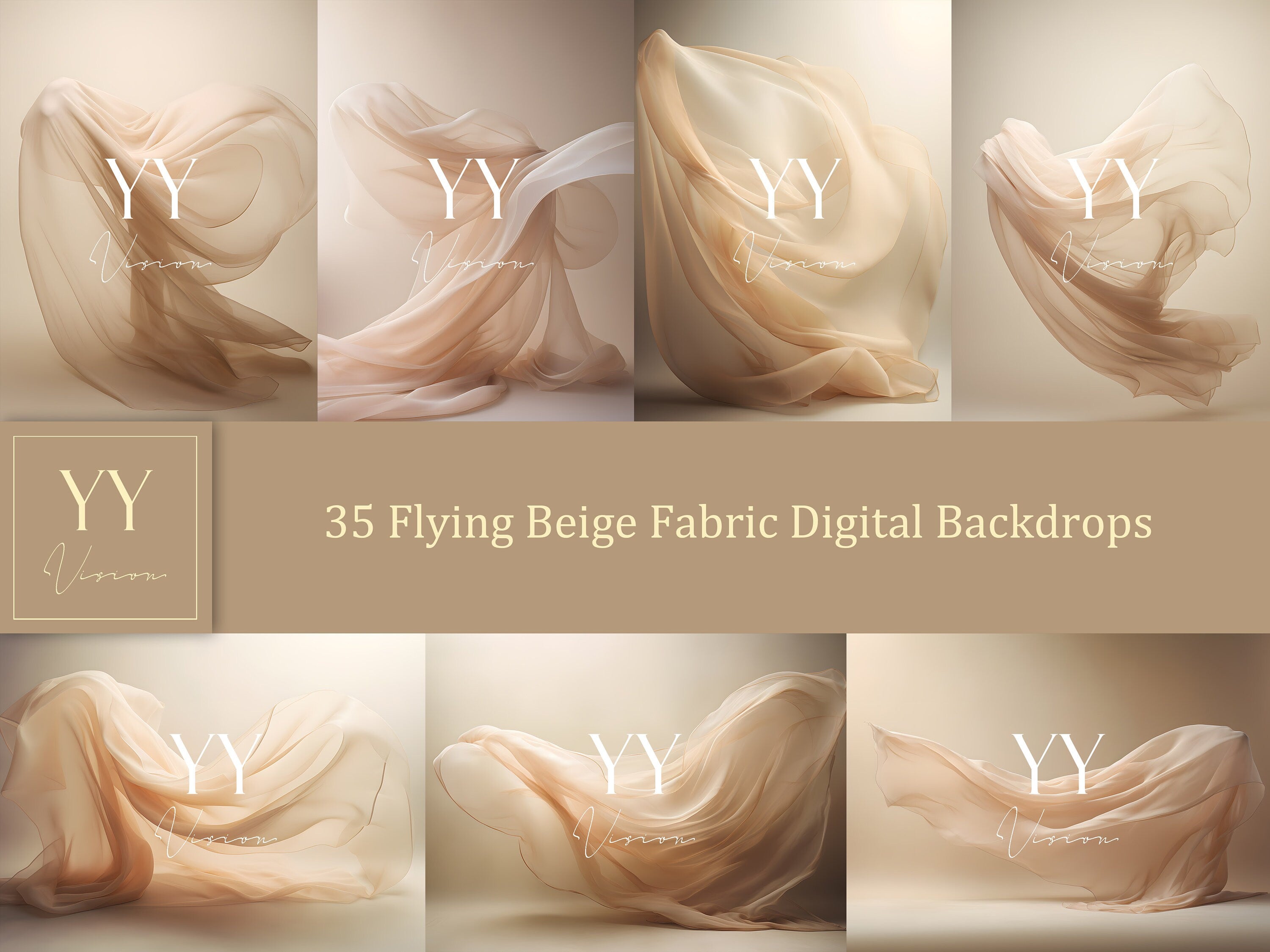 35 Beige Flying Silk Fabric Digital Backdrops Sets for Maternity Photography Fine Arts Wedding Studio Photoshop