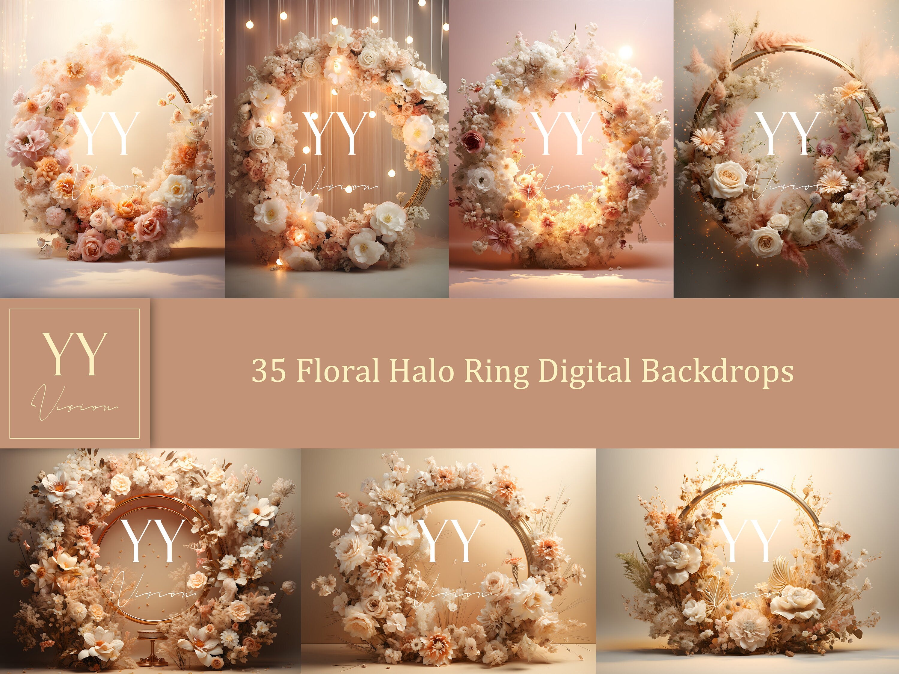 35 Floral Halo Ring Digital Backdrops Sets for Wedding Maternity Photography Digital Backdrop Photoshop Overlay