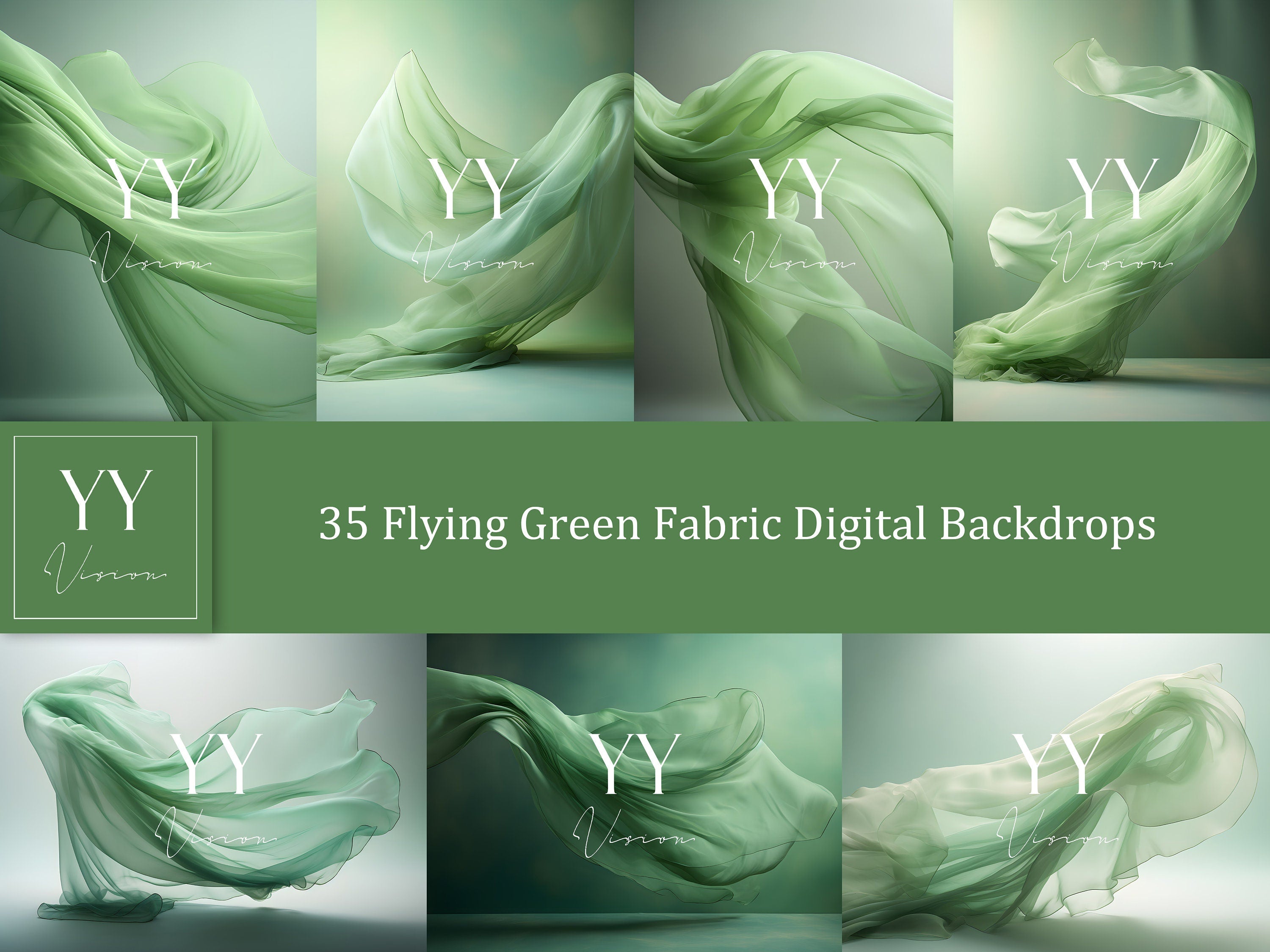 35 Green Flying Silk Fabric Digital Backdrops Sets for Maternity Photography Fine Arts Wedding Studio Photoshop