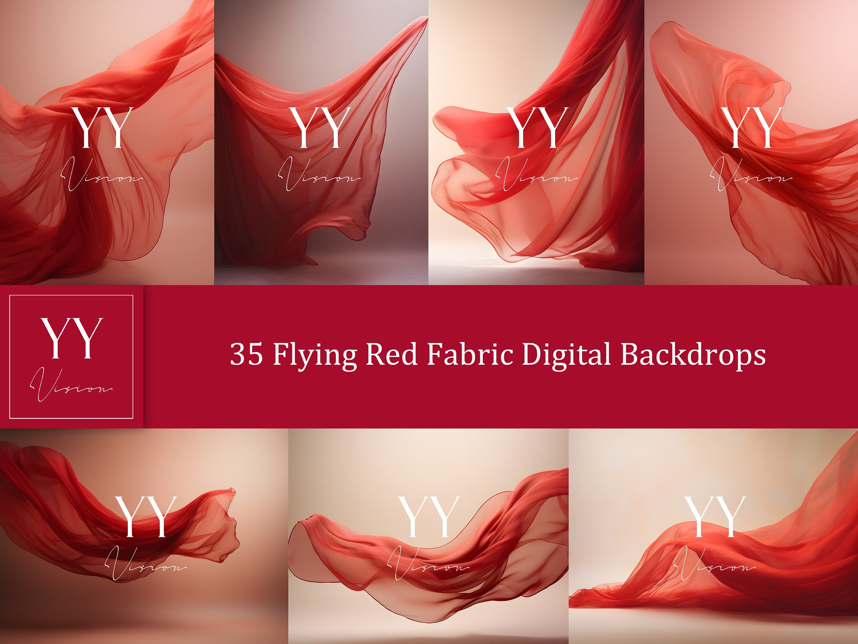 35 Red Flying Silk Fabric Digital Backdrops Sets for Maternity Photography Fine Arts Wedding Studio Photoshop