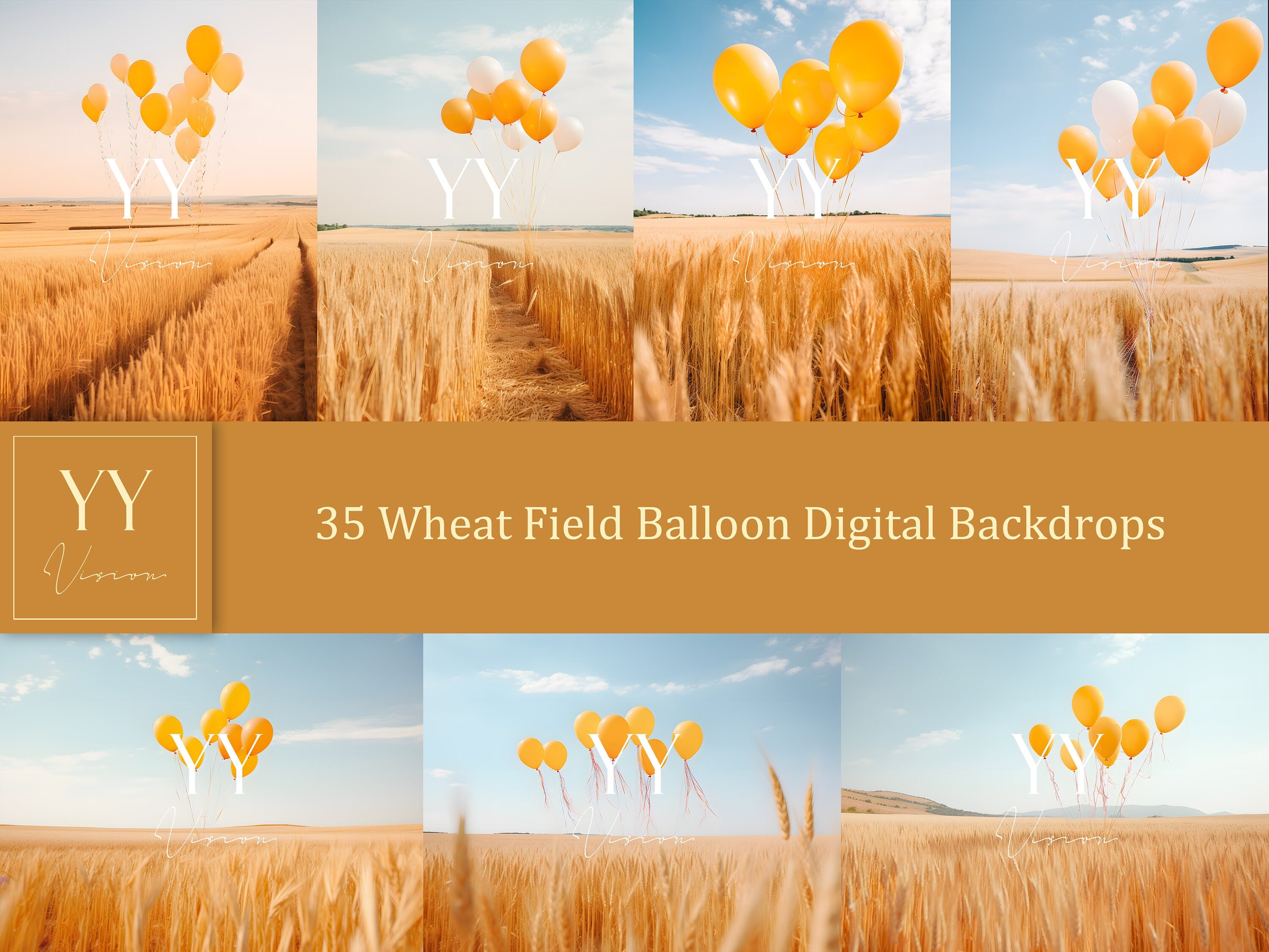 35 Balloon in Wheat Field Digital Backdrops Sets for Wedding Maternity Birthday Photography Fine Arts Studio Photoshop overlay