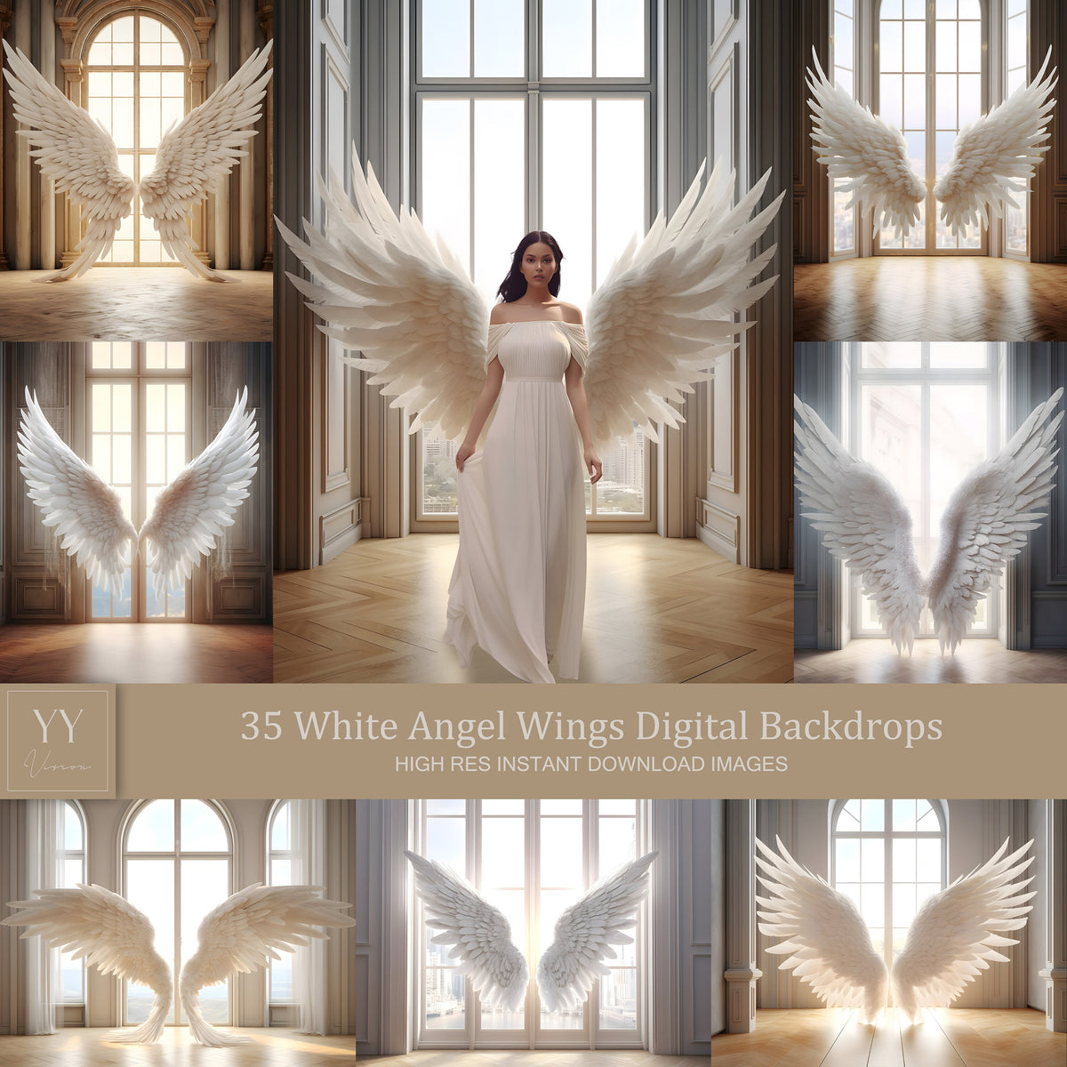 35 ensembles de toiles de fond numériques d'ailes d'ange pour photographie de maternité, beaux-arts, studio de mariage, superposition Photoshop