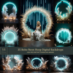 35 Boho Neon Ring Digitale Hintergründe Sets für mystische Fotografie Hochzeit Schwangerschaft Digitale Kulisse Photoshop Overlay