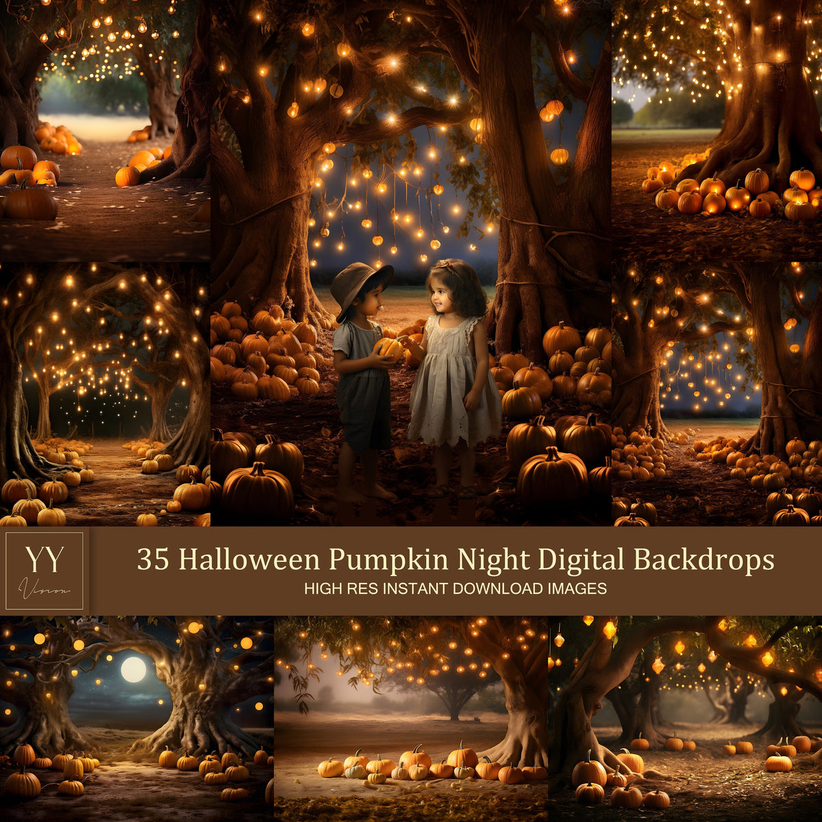 35 Halloween Pumpkin Night Digital Backdrops Sets for Halloween Party Photography Fine Arts Studio Photoshop Background