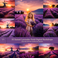 35 Sunset Lavender Field Digital Backdrops Sets for Wedding Maternity Kids Photography Fine Arts Studio Photoshop