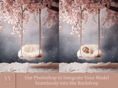 35 Baby Cherry Blossom Swing digitale Hintergründe Sets für Neugeborene Schwangerschaft Fotografie Fine Arts Studio Photoshop Overlay