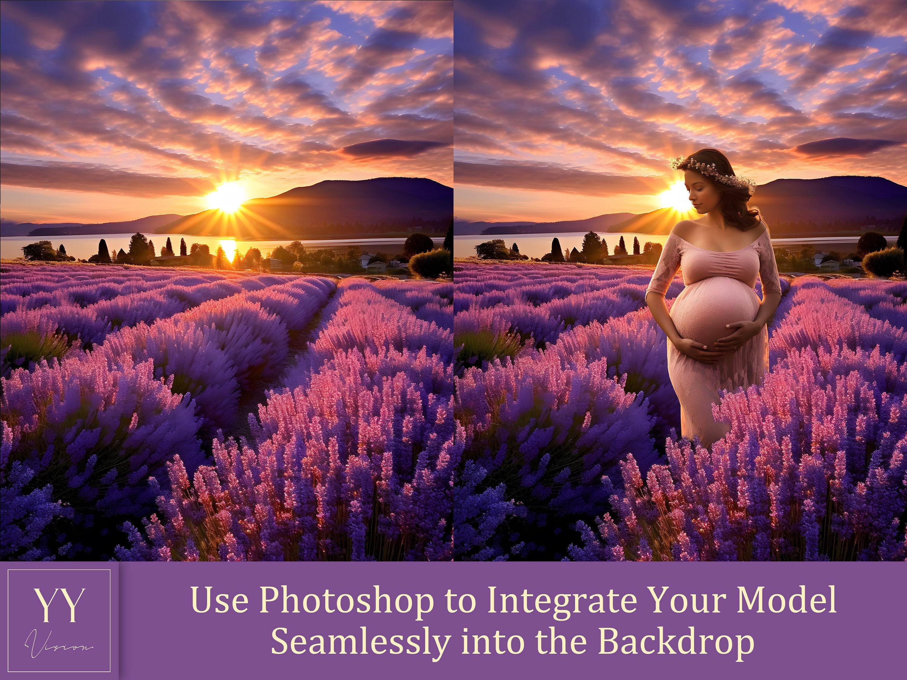 35 Sunset Lavender Field Digital Backdrops Sets for Wedding Maternity Kids Photography Fine Arts Studio Photoshop