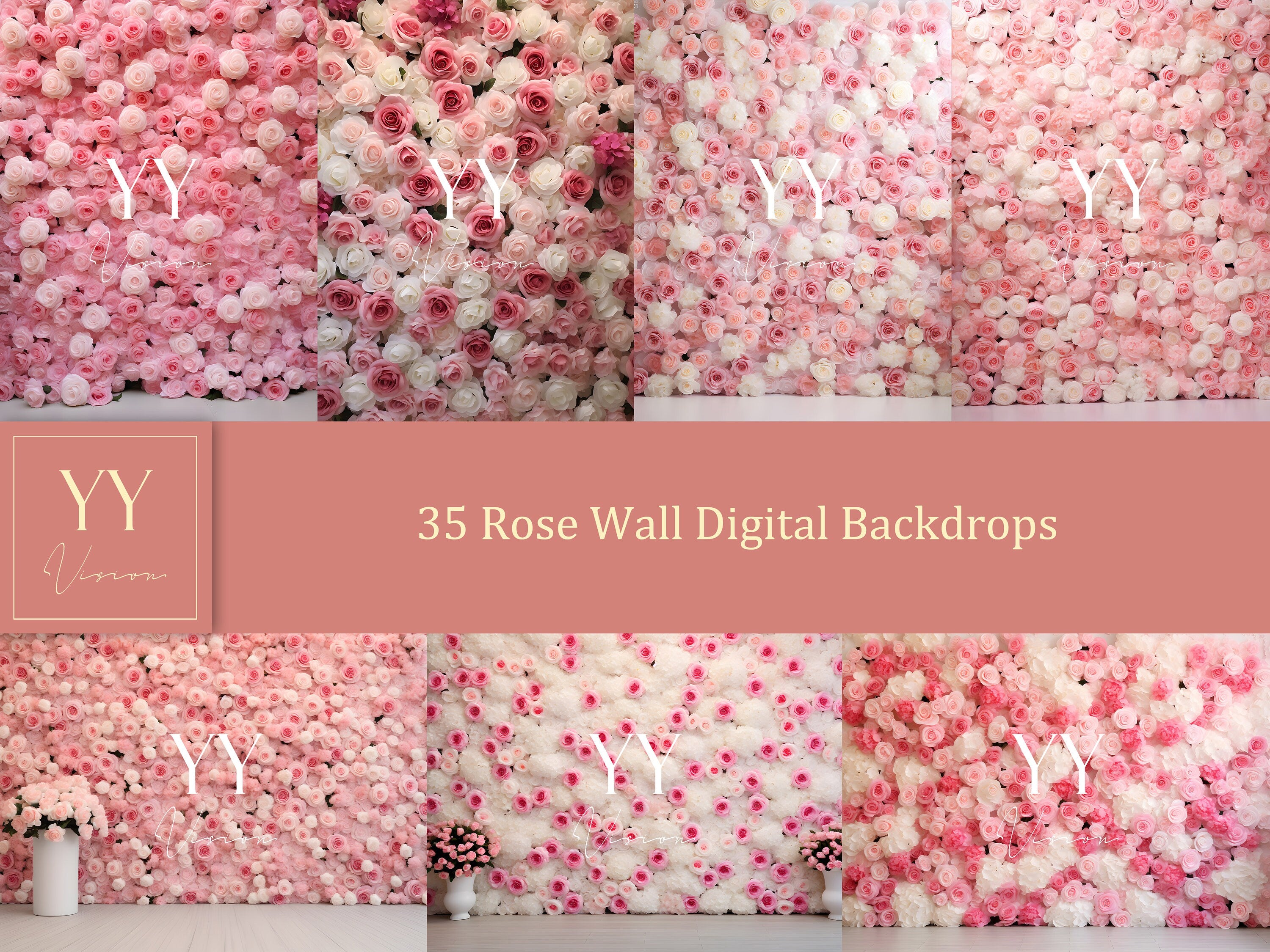 35 Rose Wall Digital Backdrops Sets for Wedding Maternity Photography Fine Arts Studio Photoshop