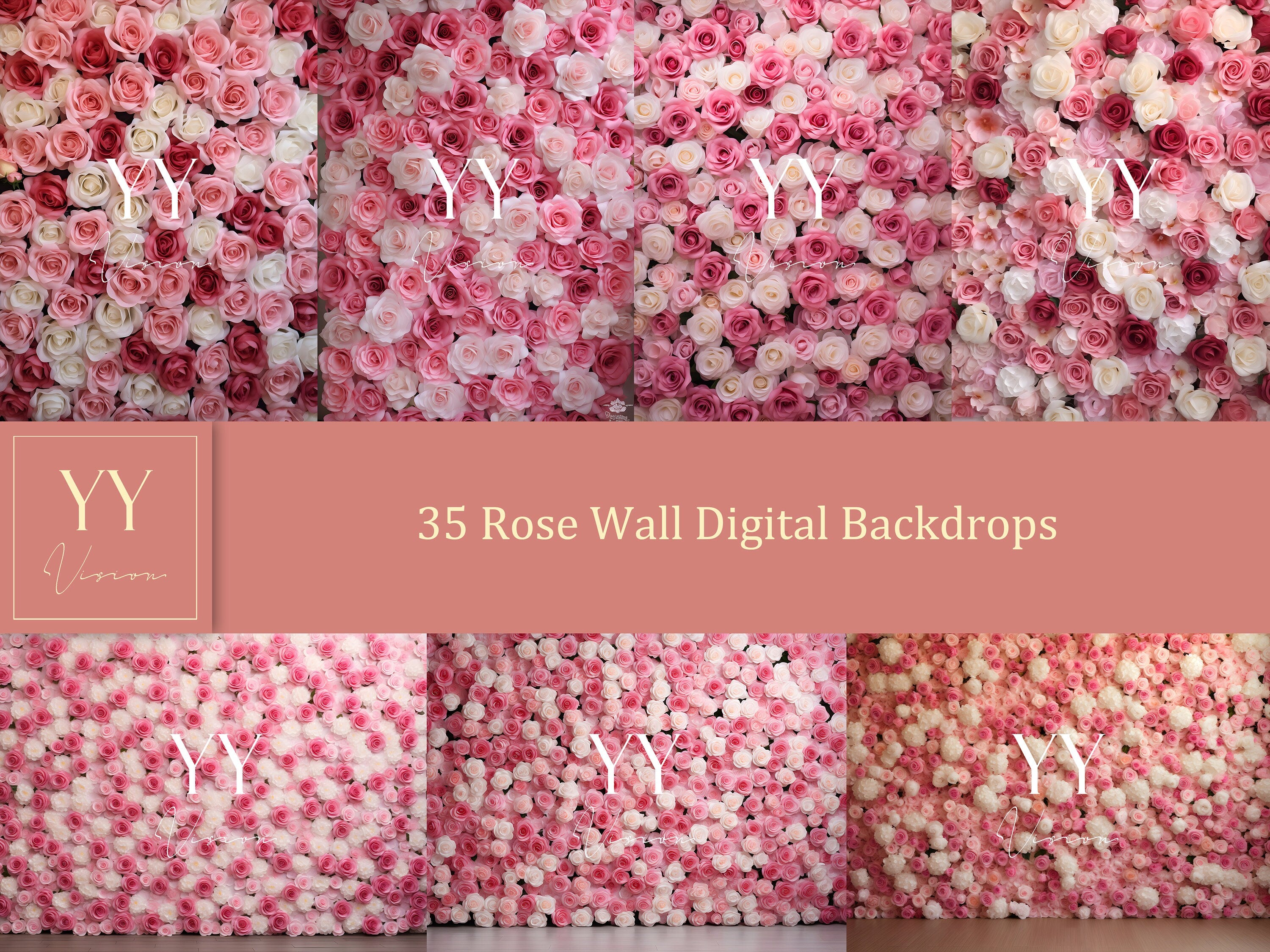 35 ensembles de toiles de fond numériques de mur de roses pour la photographie de maternité de mariage Studio des beaux-arts Photoshop