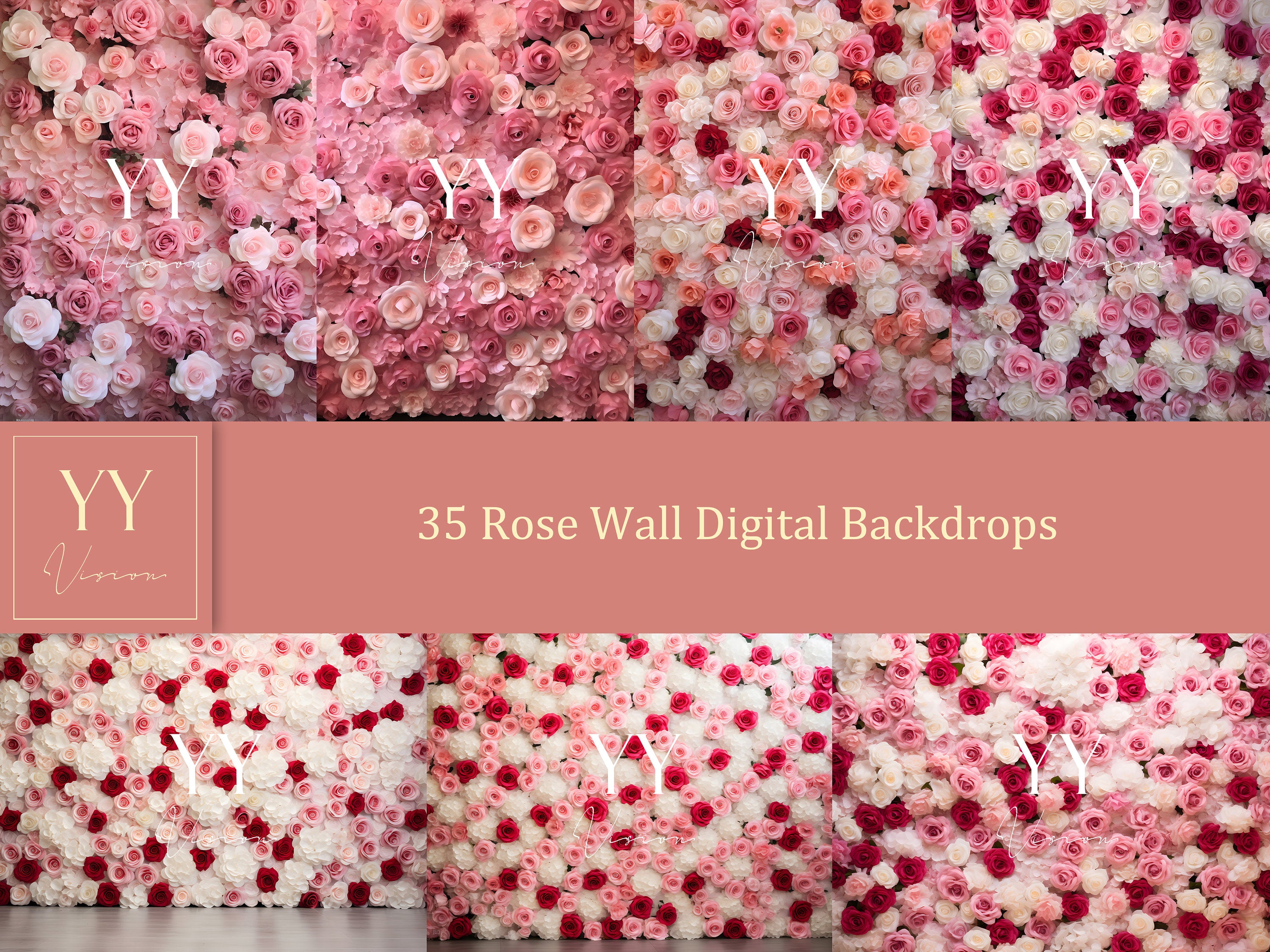 35 Rose Wall Digital Backdrops Sets for Wedding Maternity Photography Fine Arts Studio Photoshop