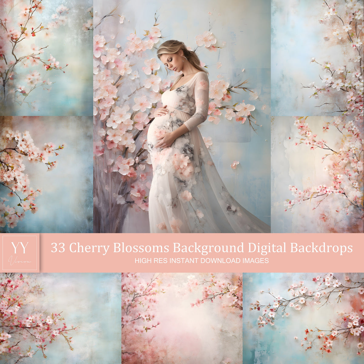 33 Kirschblüten digitale Hintergründe Sets für Hochzeit Schwangerschaft Fotografie Fine Arts Studio Photoshop Hintergrund