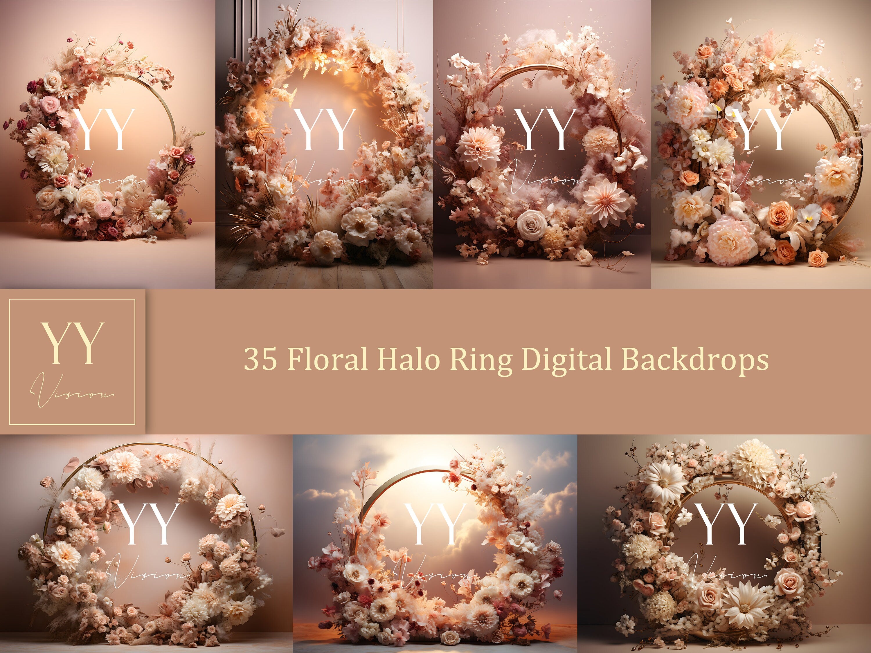 35 Floral Halo Ring digitale Hintergründe Sets für Hochzeit Schwangerschaft Fotografie digitale Hintergrund Photoshop Overlay