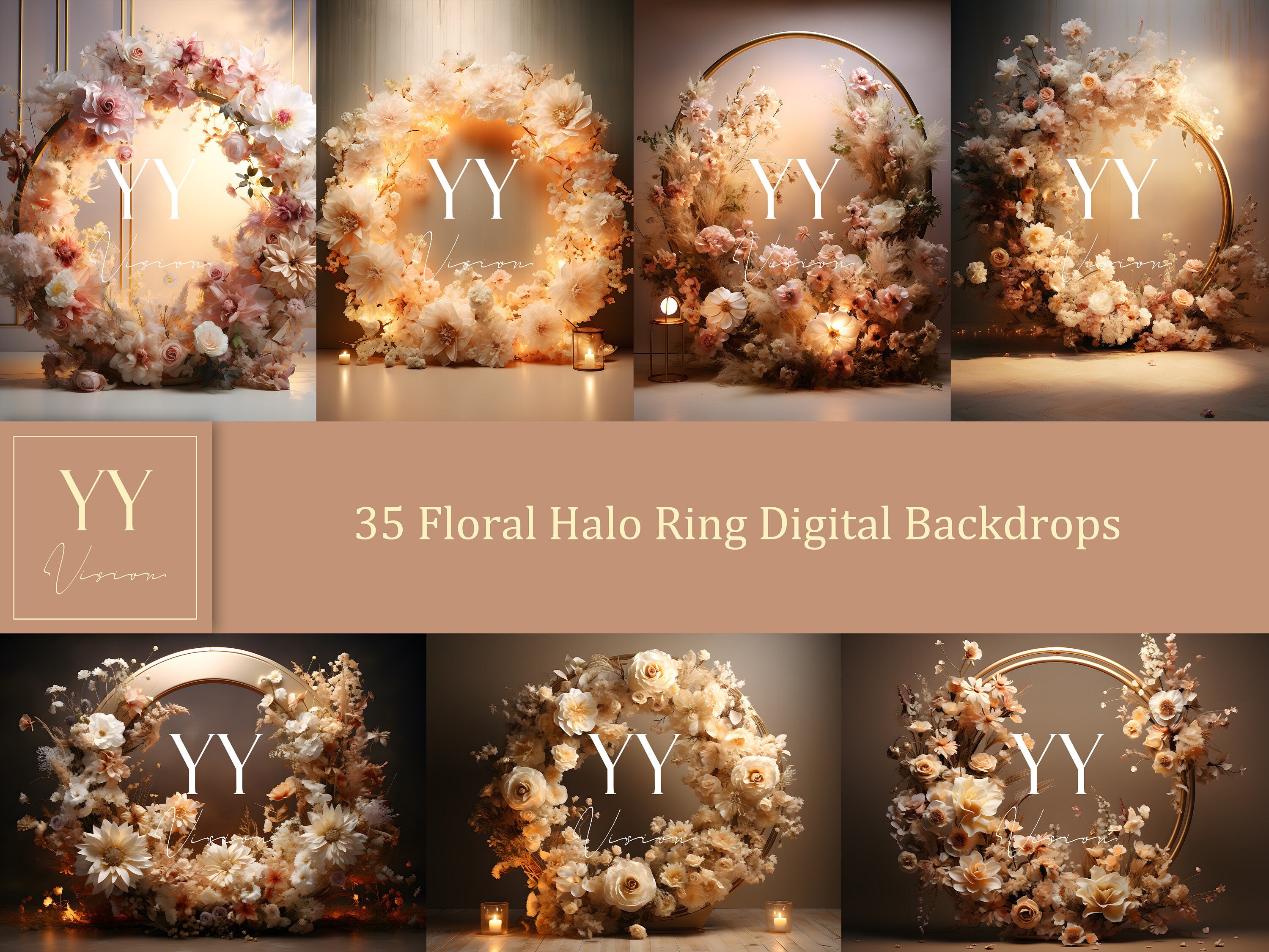 35 Floral Halo Ring Digital Backdrops Sets for Wedding Maternity Photography Digital Backdrop Photoshop Overlay