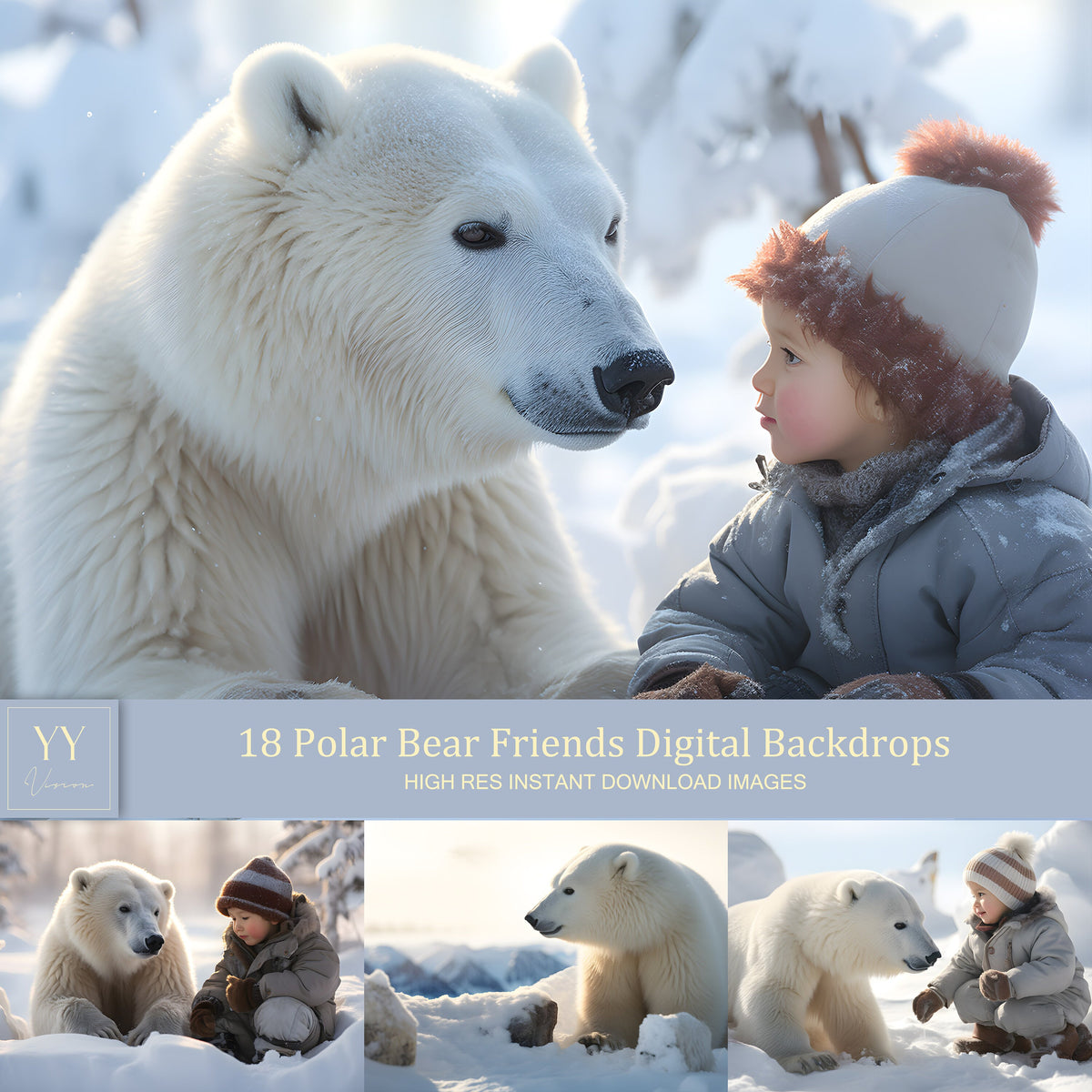 18 Polar Bear Animal Friends Digital Backdrops Sets for Birthday Kids Photography Fine Arts Studio Photoshop Background