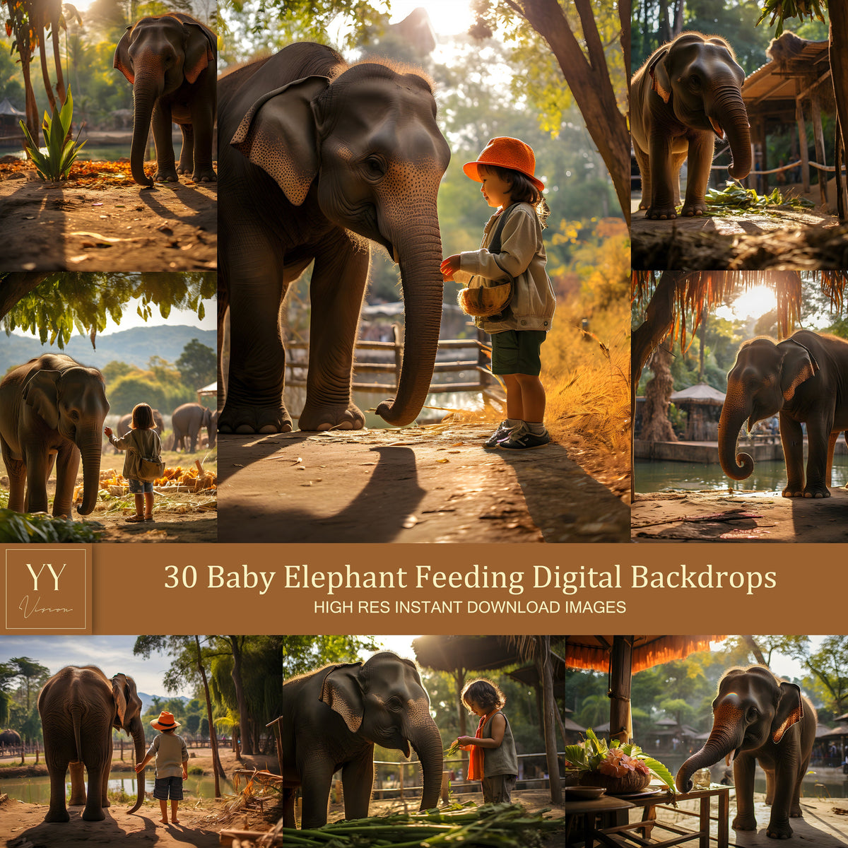 30 Elephant Animal Friends Digital Backdrops Sets for Birthday Kids Photography Fine Arts Studio Photoshop Background