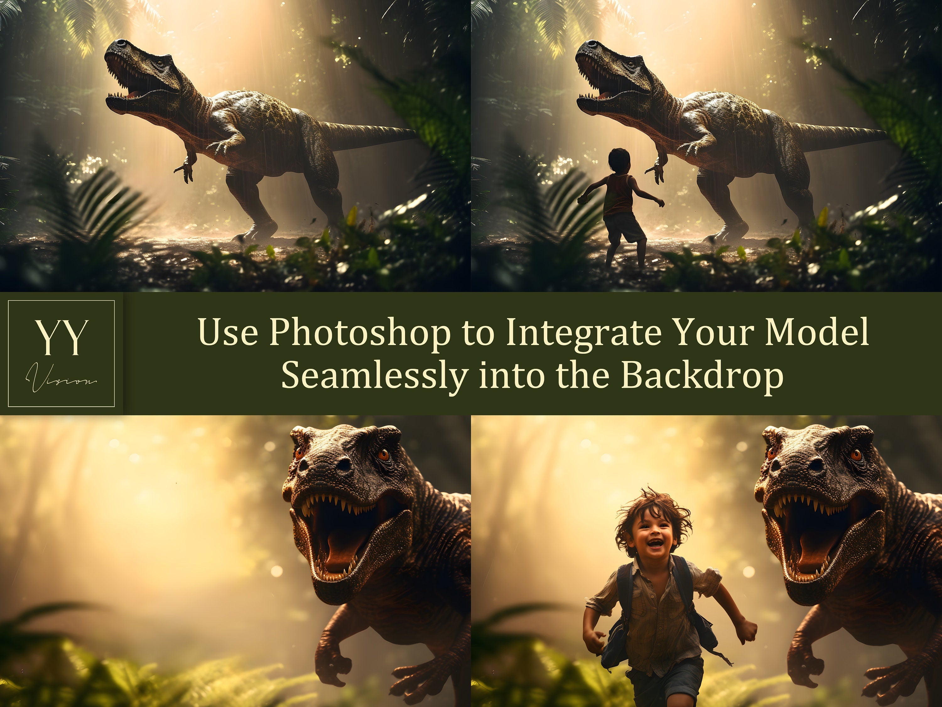 35 Dinosaur in Jungle Digital Backdrops Sets for Kids Adventure Photography Fine Arts Studio Photoshop Background