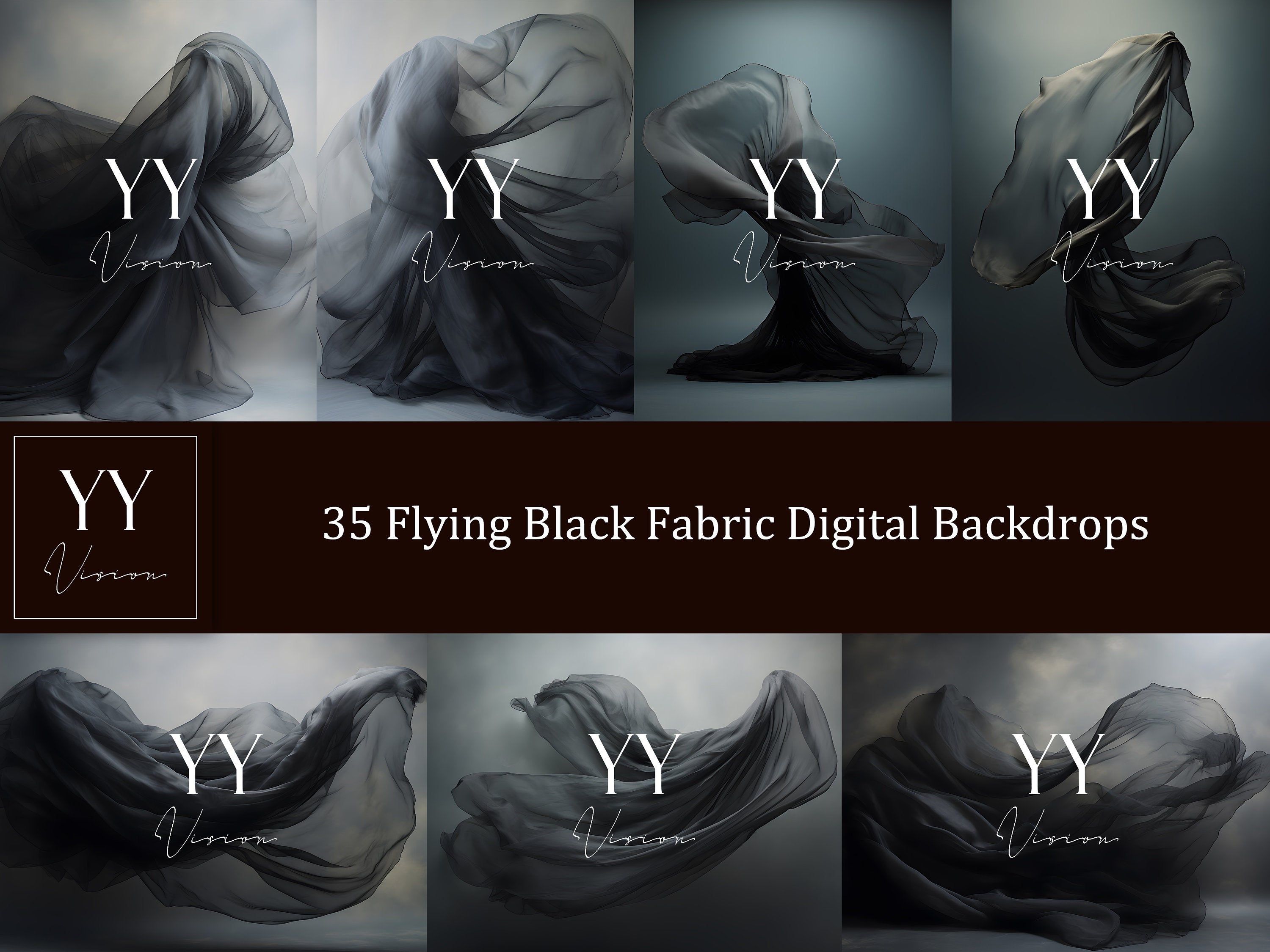 35 Black Flying Silk Fabric Digital Backdrops Sets for Maternity Photography Fine Arts Studio Photoshop