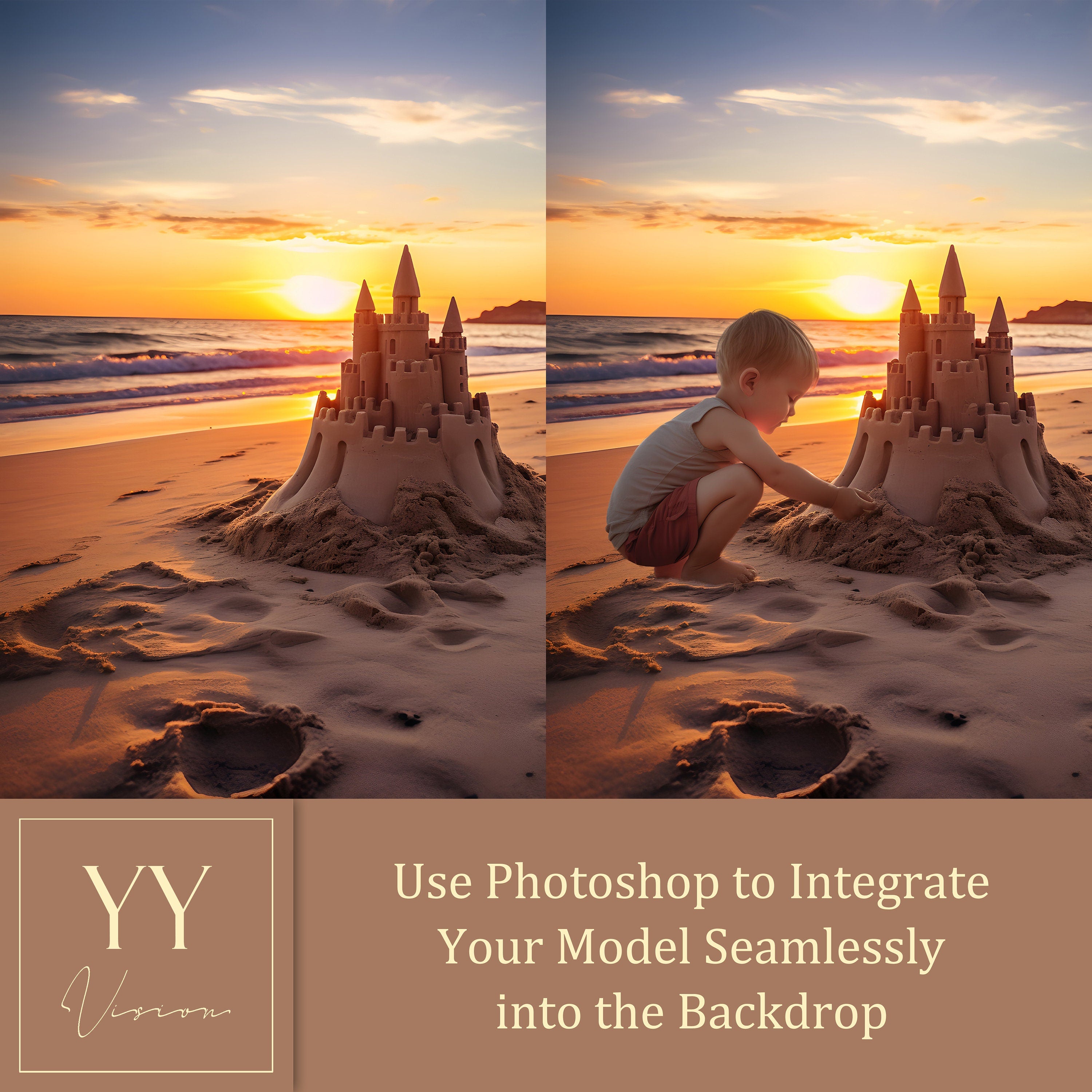 40 Sand Castle Beach Digital Backdrops Sets for Baby Kids Photography Fine Arts Studio Photoshop Overlay