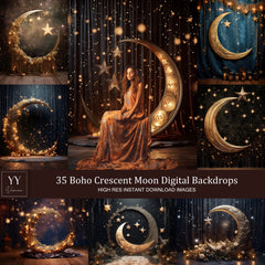 35 Boho Crescent Moon Digital Backdrops Sets for Maternity Newborn Photography Digital Backdrops Studio Photography JPG Photoshop Overlays