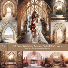 35 ensembles de toiles de fond numériques Boho Wedding Avenue pour studio de photographie de mariage, de maternité et de beaux-arts, superpositions Photoshop