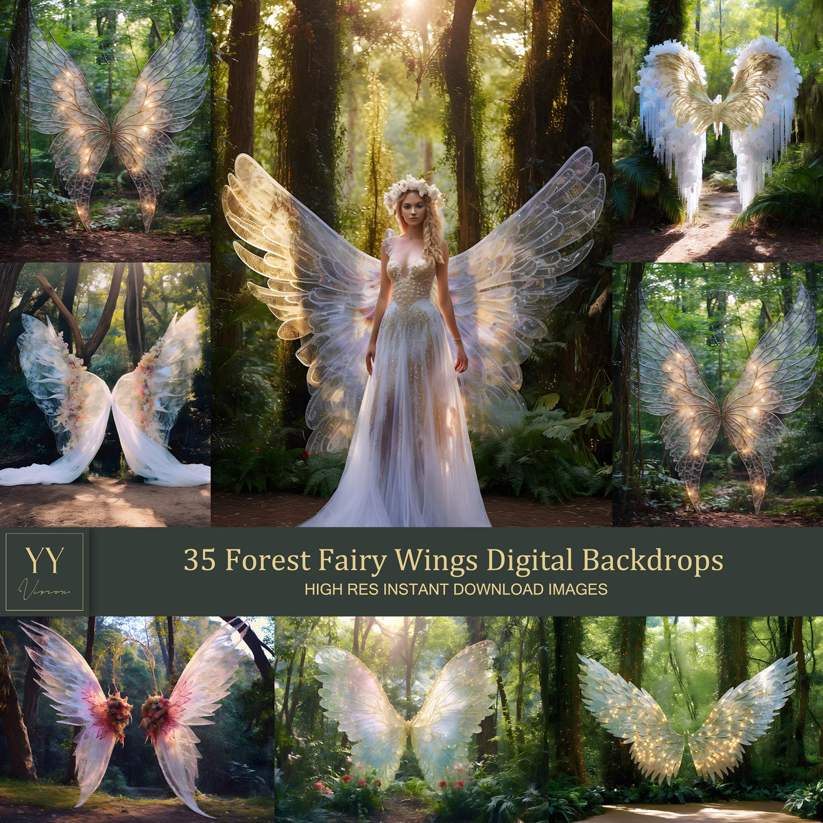 35 ensembles de toiles de fond numériques d'ailes de fée de la forêt pour la photographie de maternité Nature Mariage Studio Toile de fond numérique Superposition Photoshop