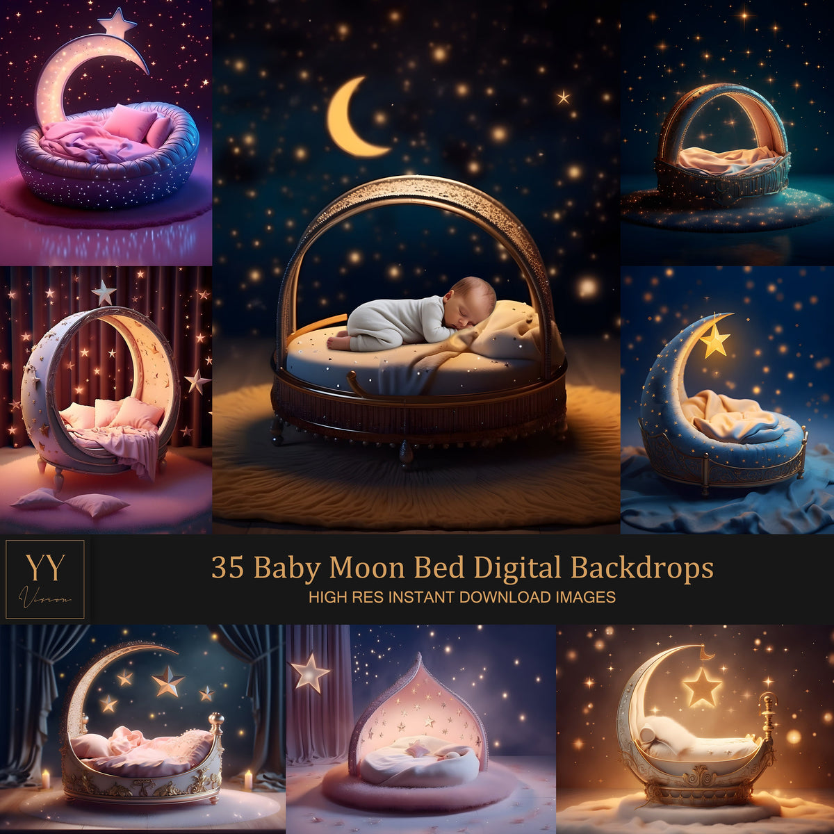 35 Newborn Baby Moon Bed Digital Backdrops Sets for Maternity Photography Studio Digital Backdrop Photoshop