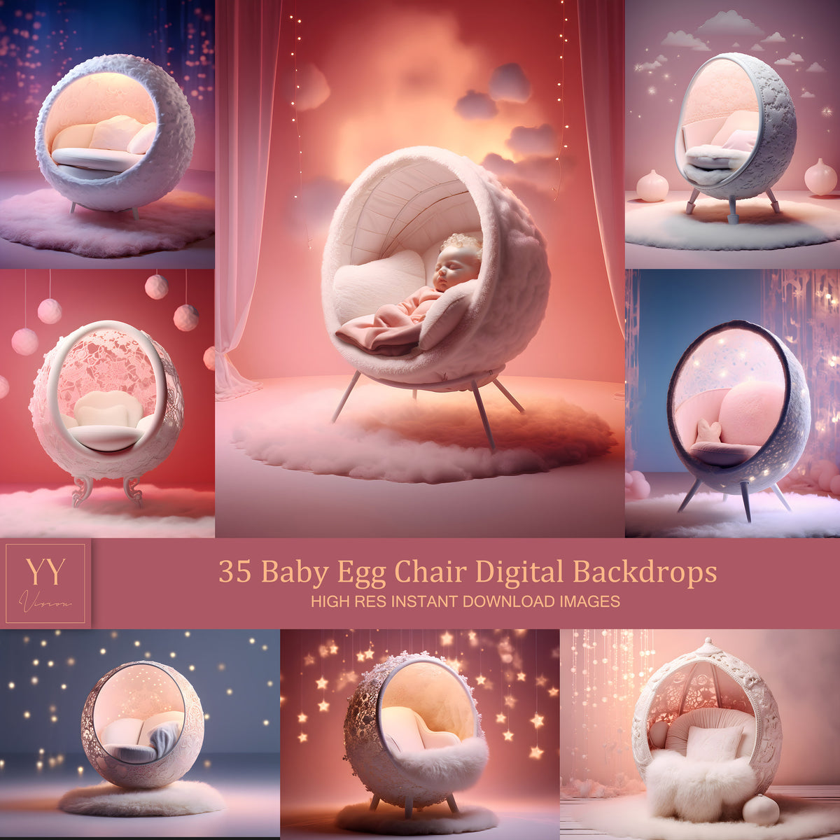 35 Baby Egg Chair Digitale Hintergründe Sets Neugeborene Schwangerschaft Fotografie Fine Arts Studio Photoshop Overlay